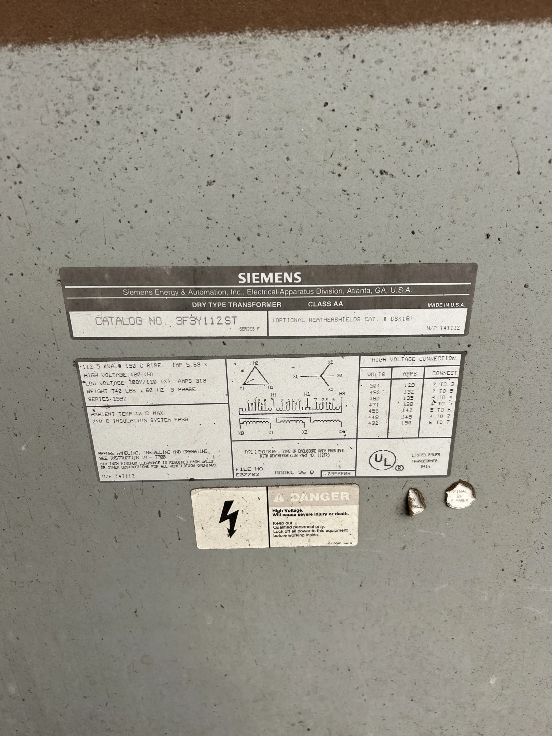 WHITE'S AUCTION LOT 241 - Siemens Transformer 3F3Y112ST, Available in Greenhouse #26, photo 2