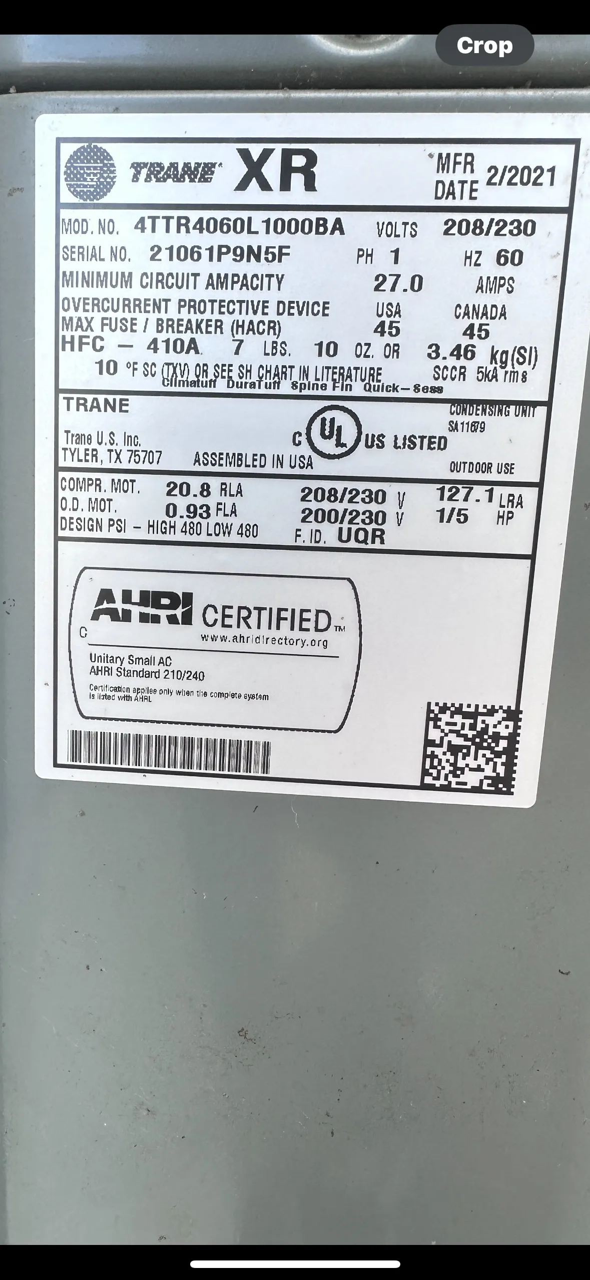 Trane High-Efficiency Air Conditioner - Dual Units with Climatuff Scroll Compressor and Spine Fin Coil Technology, Manufactured in 2021/2020, photo 3
