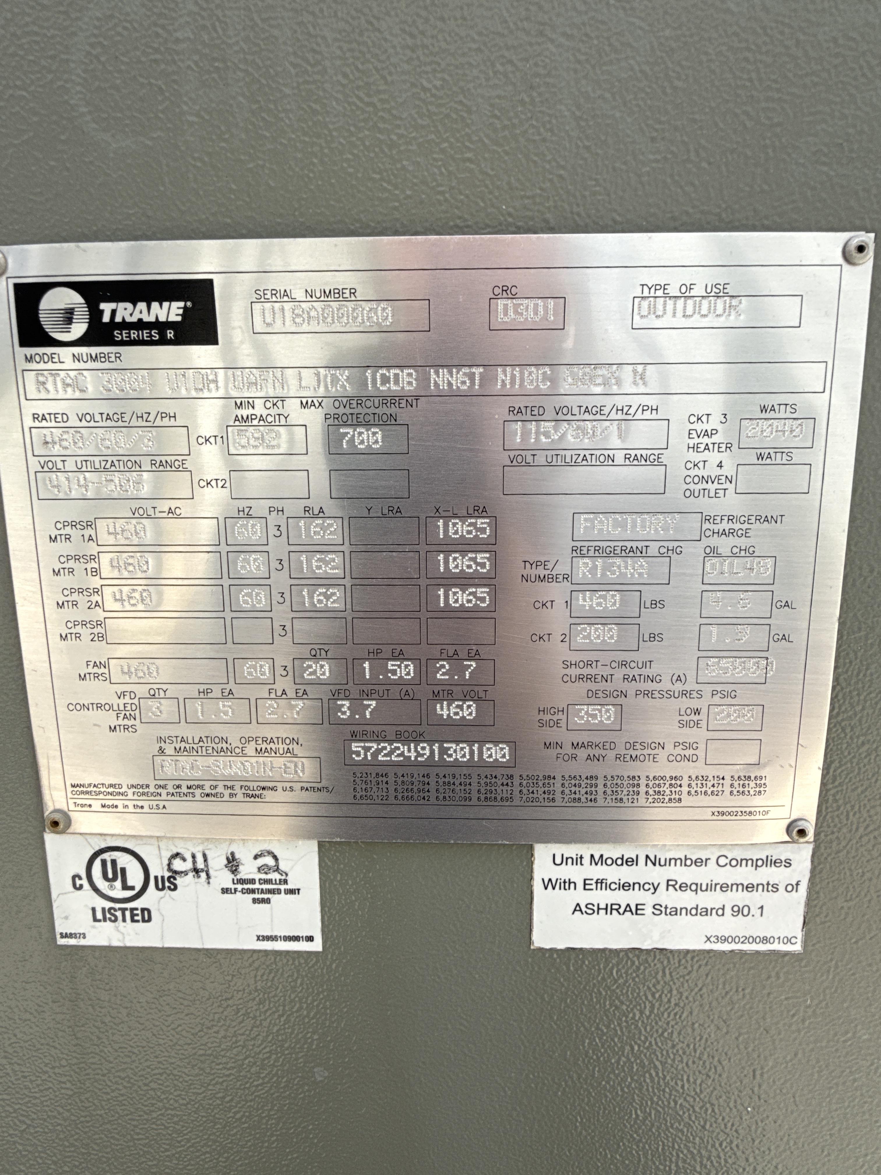 300 Ton Trane RTAC Air-Cooled Chiller System with Pump & Eaton Control Panel, photo 2