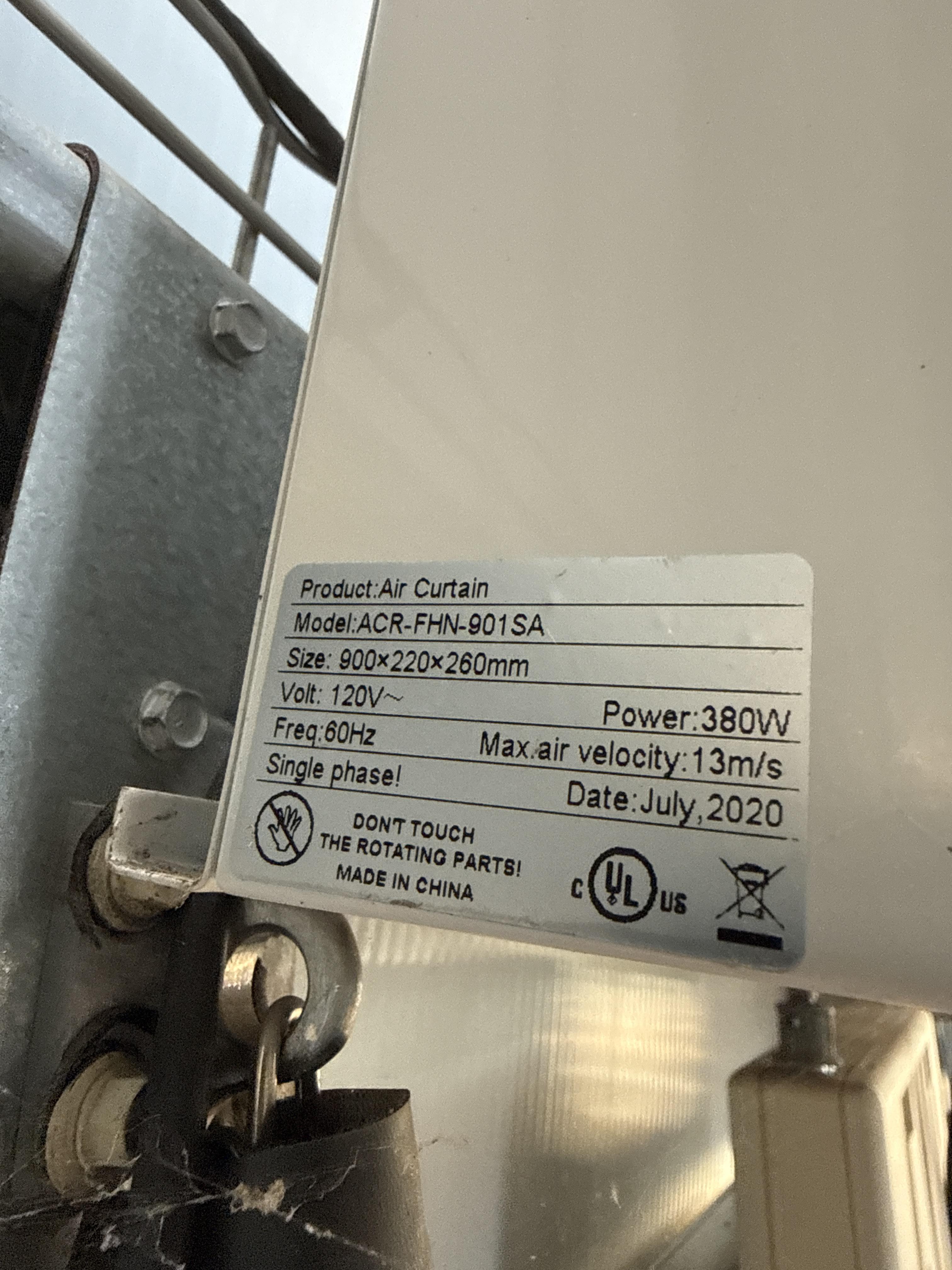 36"" Air Curtain – 120V – 380W – Over Door Unit – July 2020, photo 2