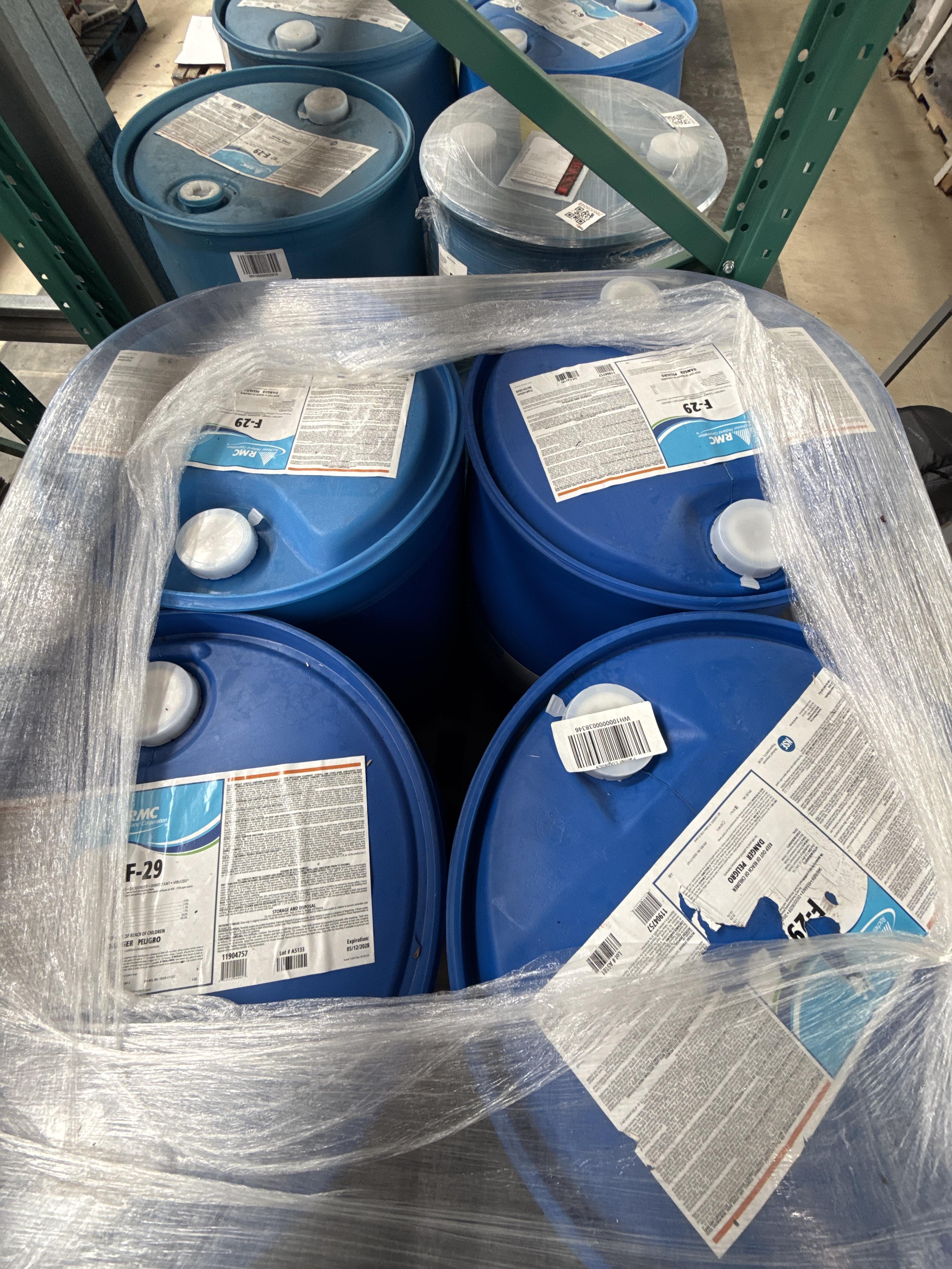 (4) SaniDate 5.0 RMC Drums Food Processing Sanitizer w Spill Containment Pallet, photo 2