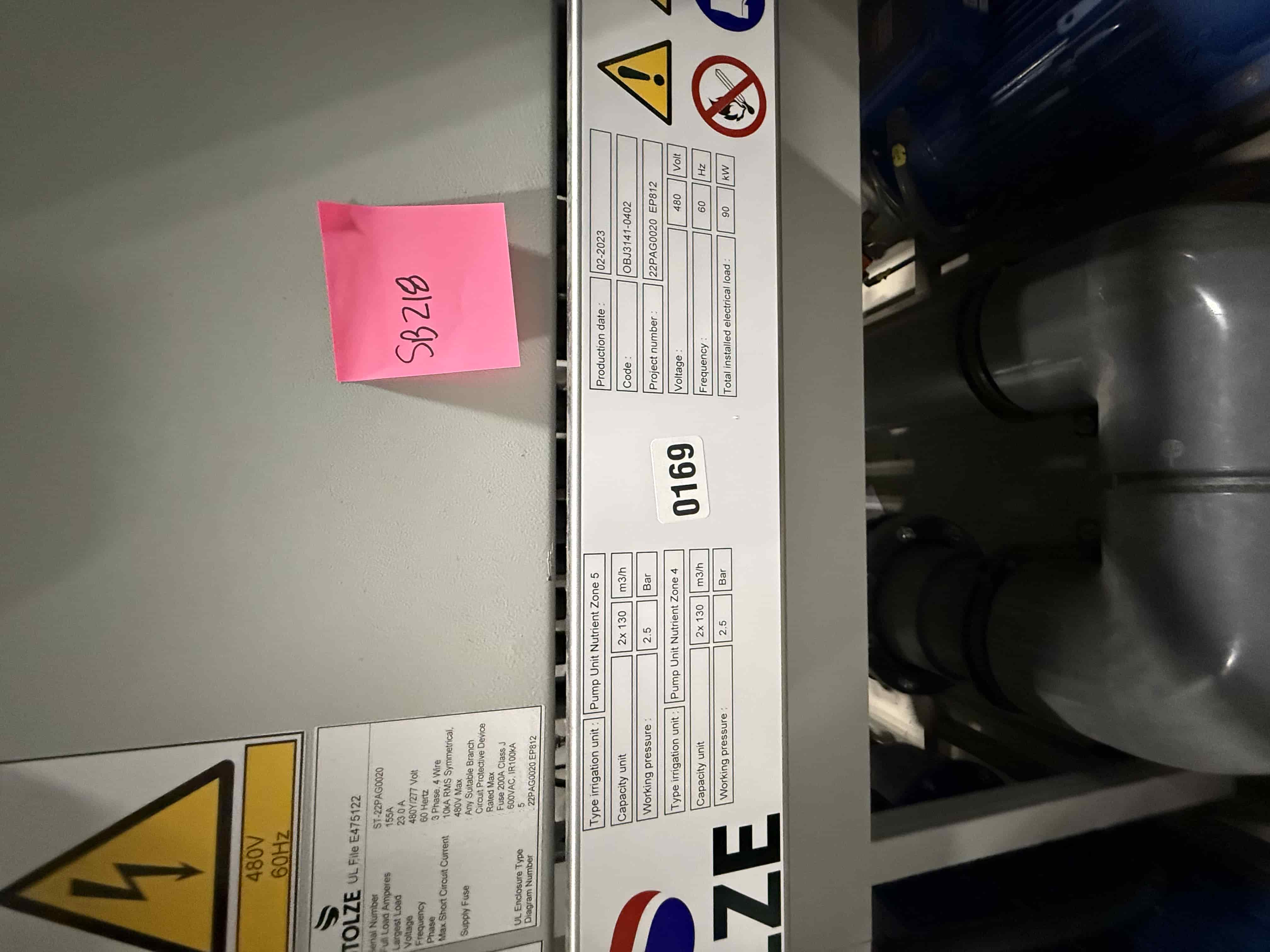 SB218: Stolze Pump Unit – Nutrient Zone 4 & 5 Irrigation Skid, Dual 130 m³/h Pumps, Stainless Frame, 90 kW Load (480V, 60Hz), photo 6
