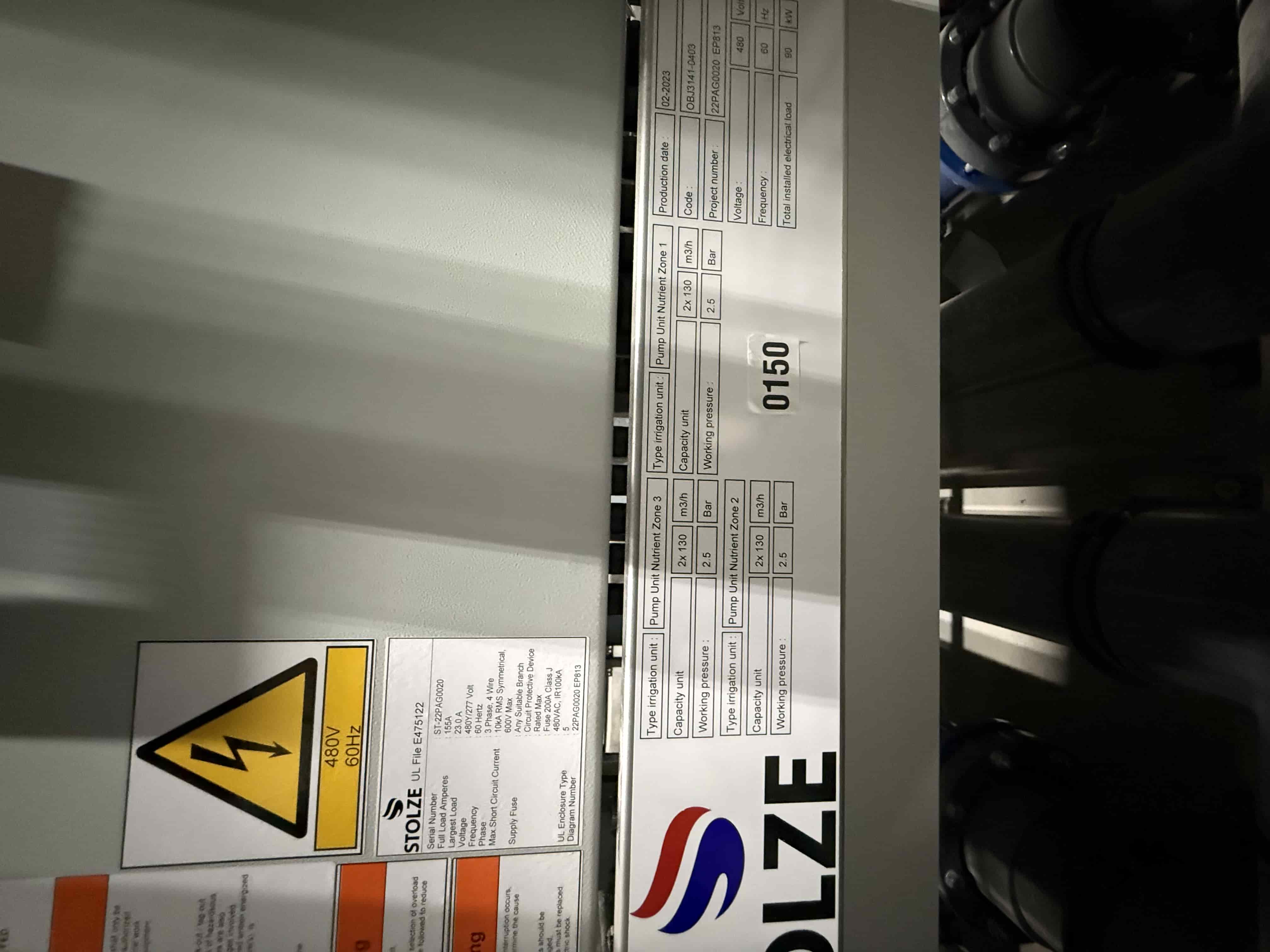 SB219:  Stolze Pump Unit – Nutrient Zones 1–3 Irrigation Skid, Dual 130 m³/h Pumps per Zone, Stainless Frame, 89 kW Load (480V, 60Hz), photo 3