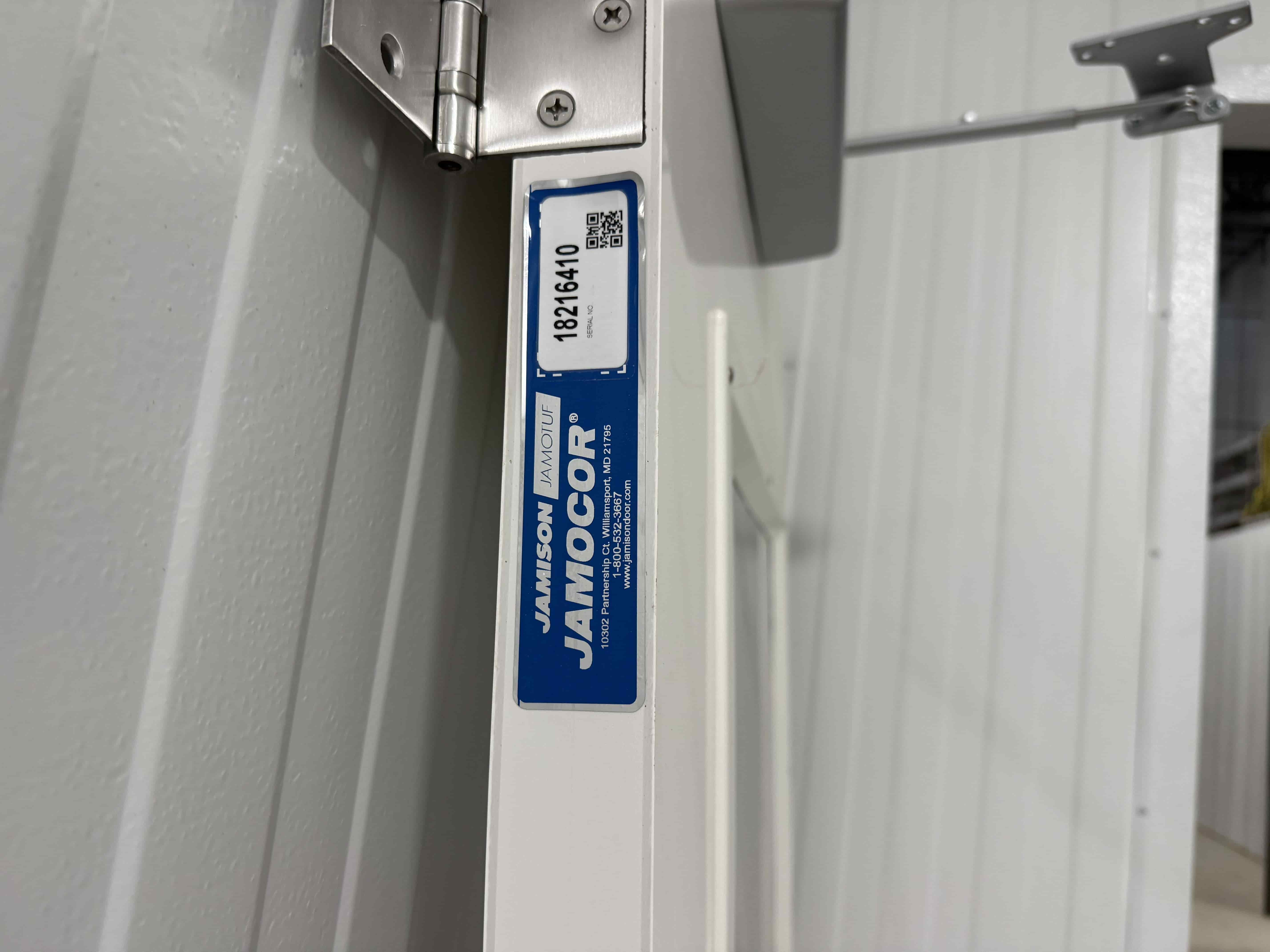 SB60: Jamison Jamocor Lamotuf Insulated Personnel Door with Vision Panel, Panic Bar Hardware and Closer – 3′ × 7′ FRP Wash-Down Door Assembly Located Near Grow Room and Electrical Room, photo 2