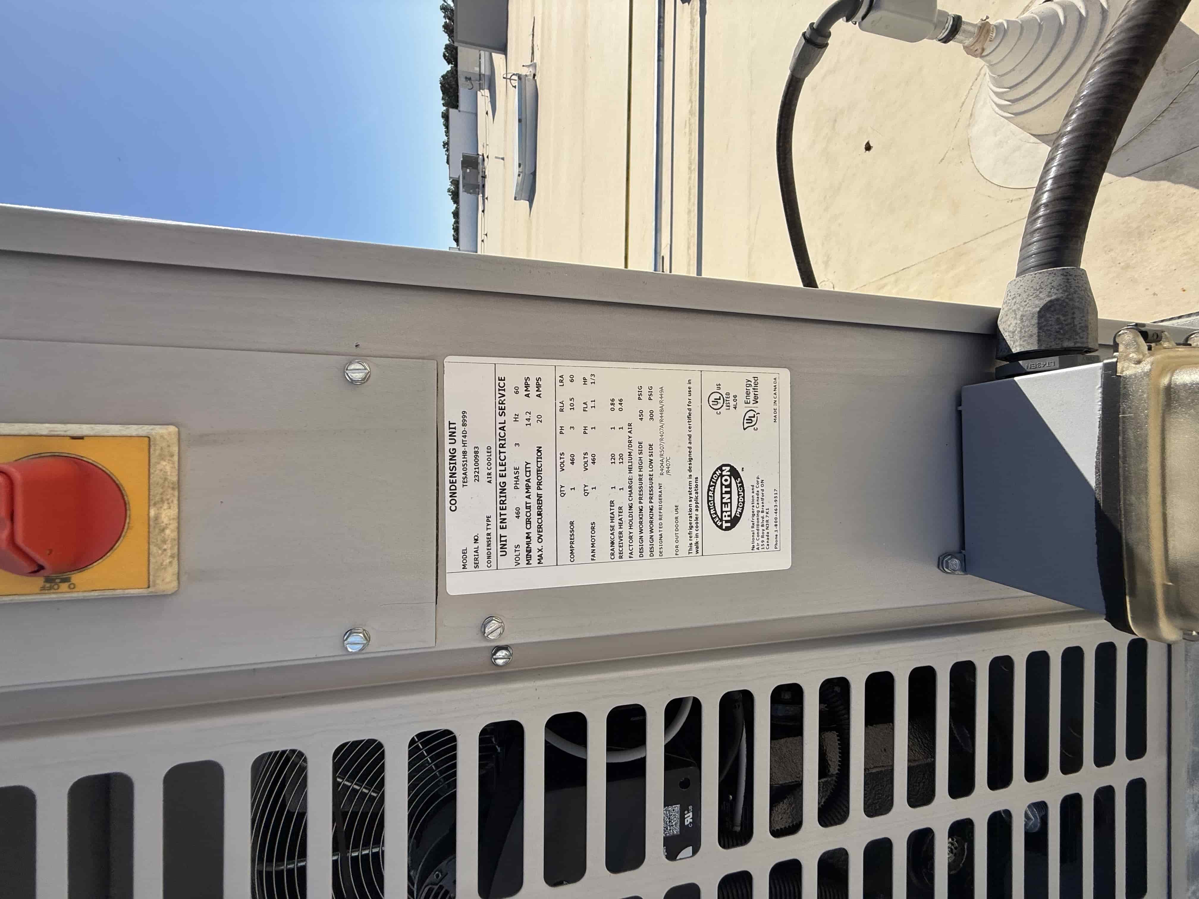 SB6014:  RCU-9 Trenton TESA051H8-HT4D-8999, 5 HP Outdoor Air-Cooled Condensing Unit, 460V 3-Phase (High/Med Temp, Semi-Hermetic Copeland Discus), photo 4