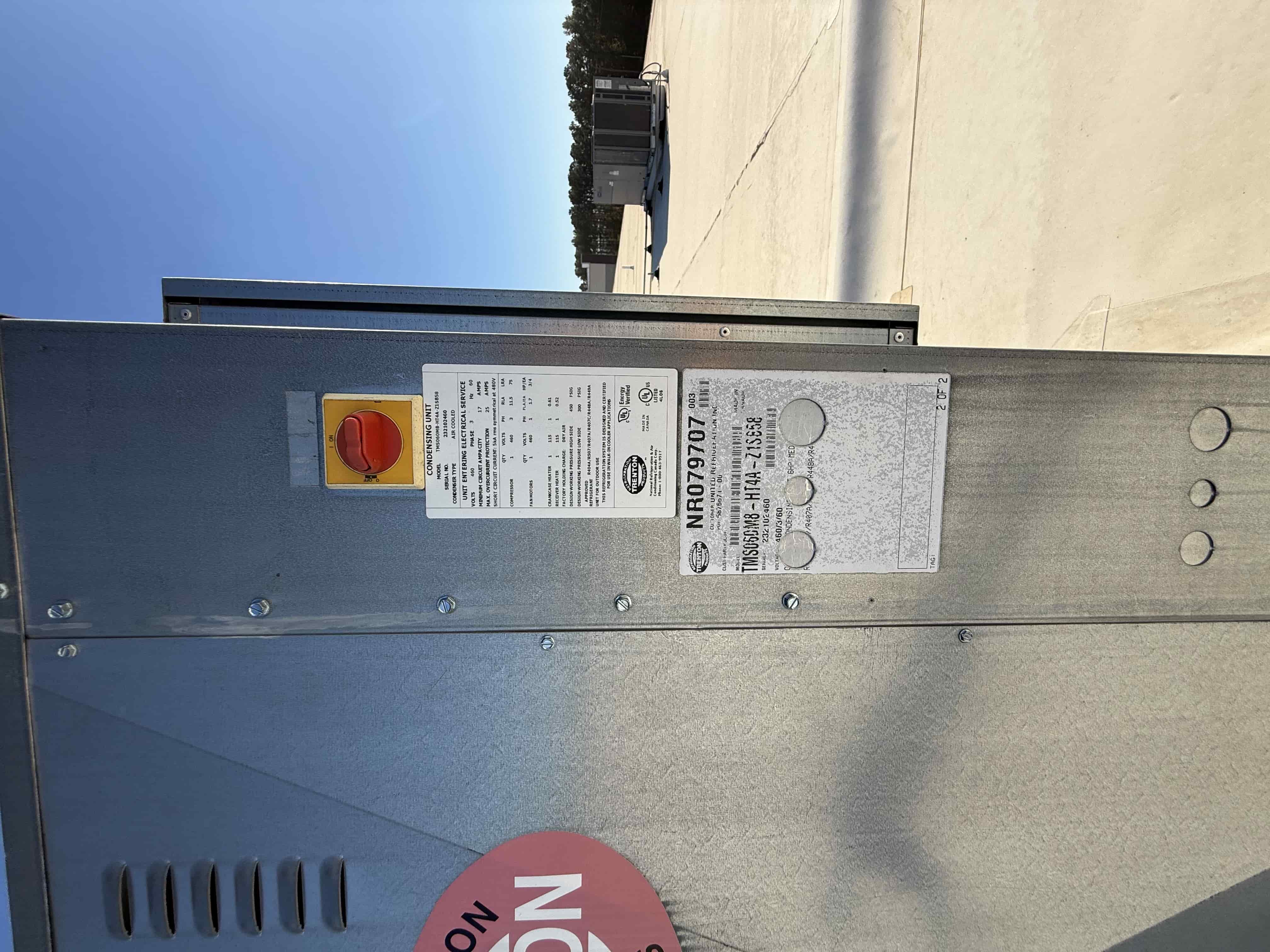 SB6020:  RCU-5 – Trenton TMS060MB-HT4A-Z1SB50 Air-Cooled Condensing Unit, 6 HP Copeland Scroll, 460 V 3-Phase (High/Medium Temp, Multi-Refrigerant), photo 2