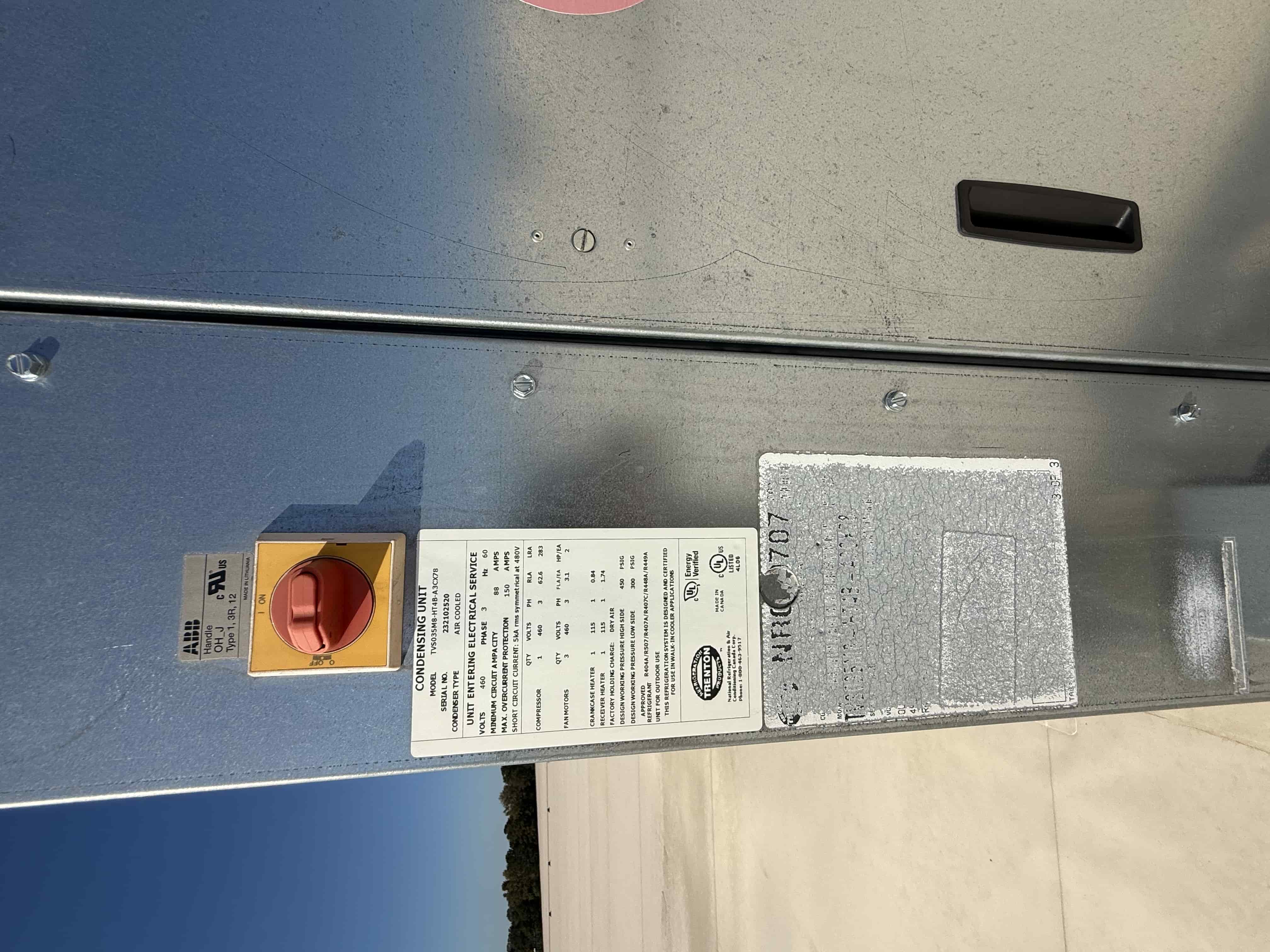 SB6023:  RCU-2 – Trenton TVS035M8-HT4B-A3CQ78 Vertical Air-Cooled Condensing Unit, 3.5 HP Copeland Scroll, 460 V 3-Phase (High/Medium Temp), photo 5