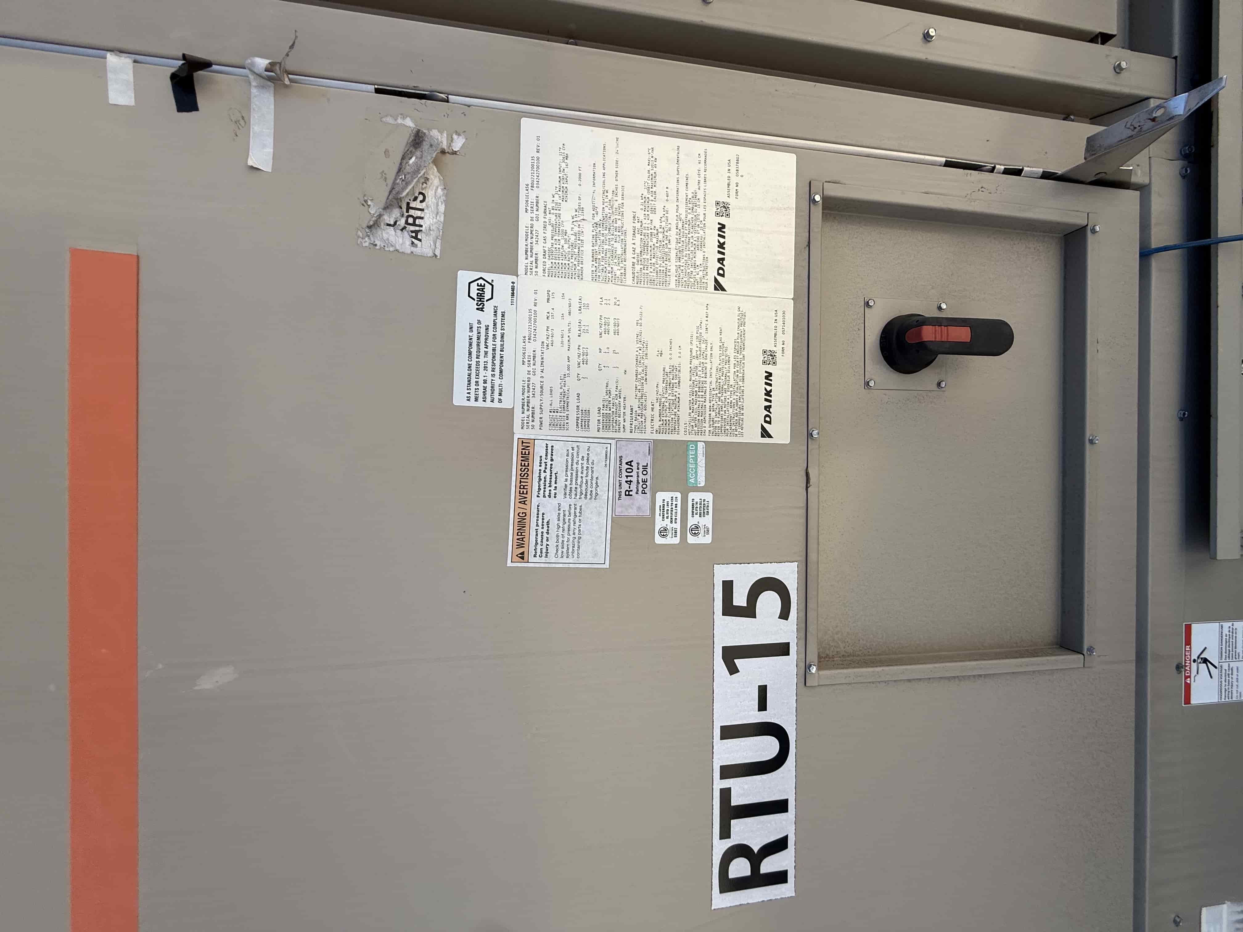 SB6024:  RTU-15 – Daikin MPS061E Rooftop HVAC Unit, 60 Ton, 460 V 3-Phase, Gas Heat, Six Scroll Compressors, 30,615 CFM (Packaged DX/Gas System), photo 2