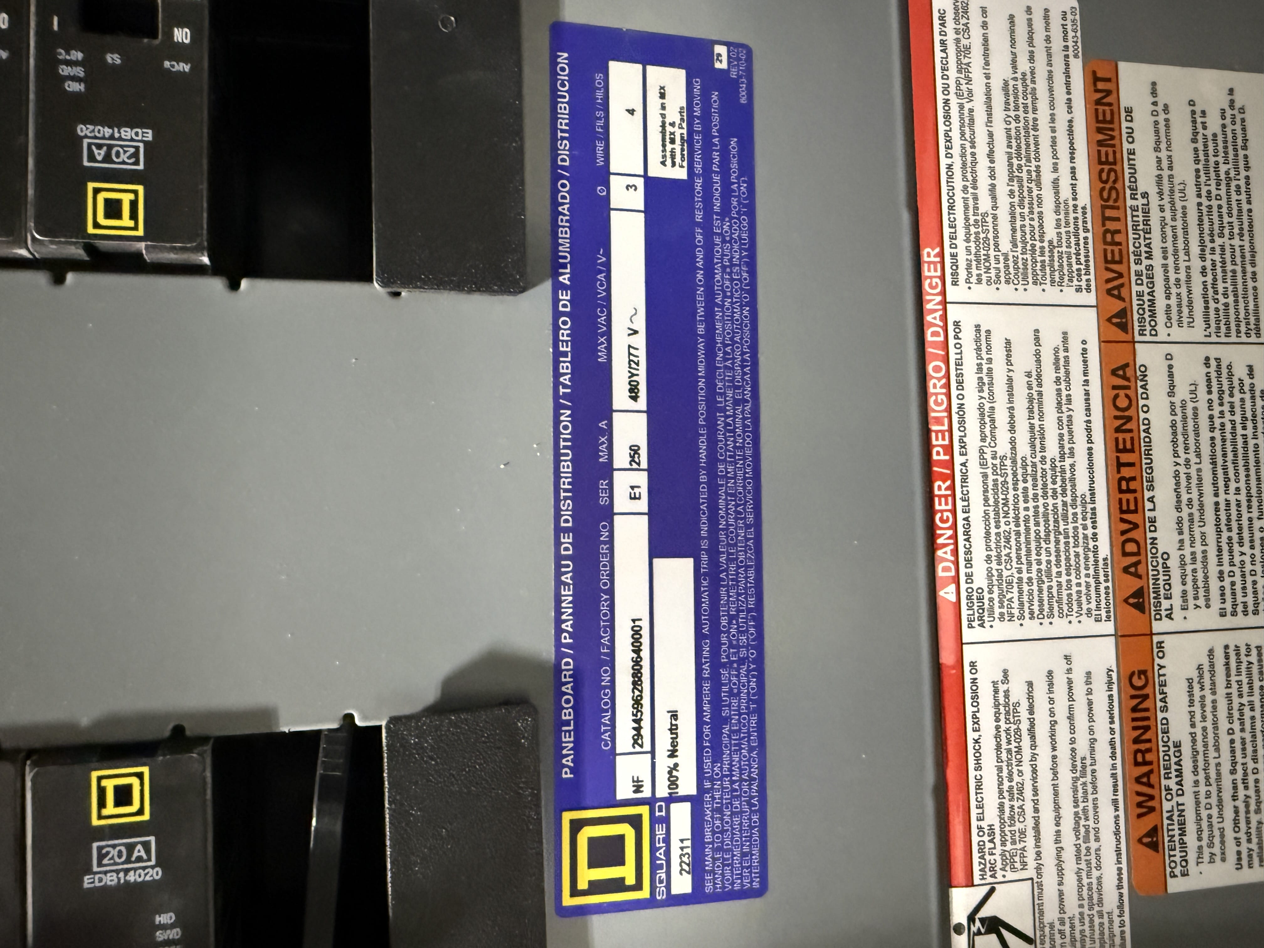 SB7060: Square D Panelboard 480Y 277V 250A, photo 2
