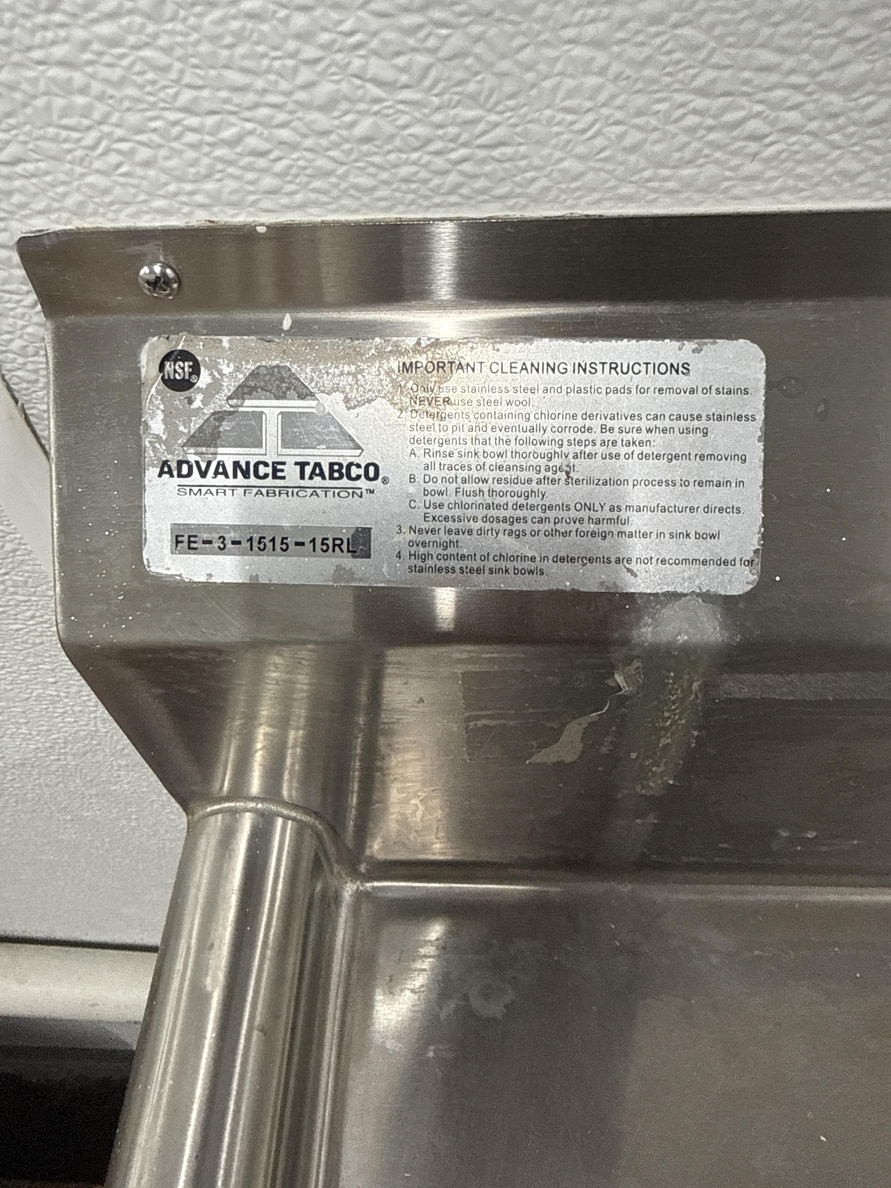 Advance Tabco 3 Compartment Stainless Steel Commercial Sink, photo 2