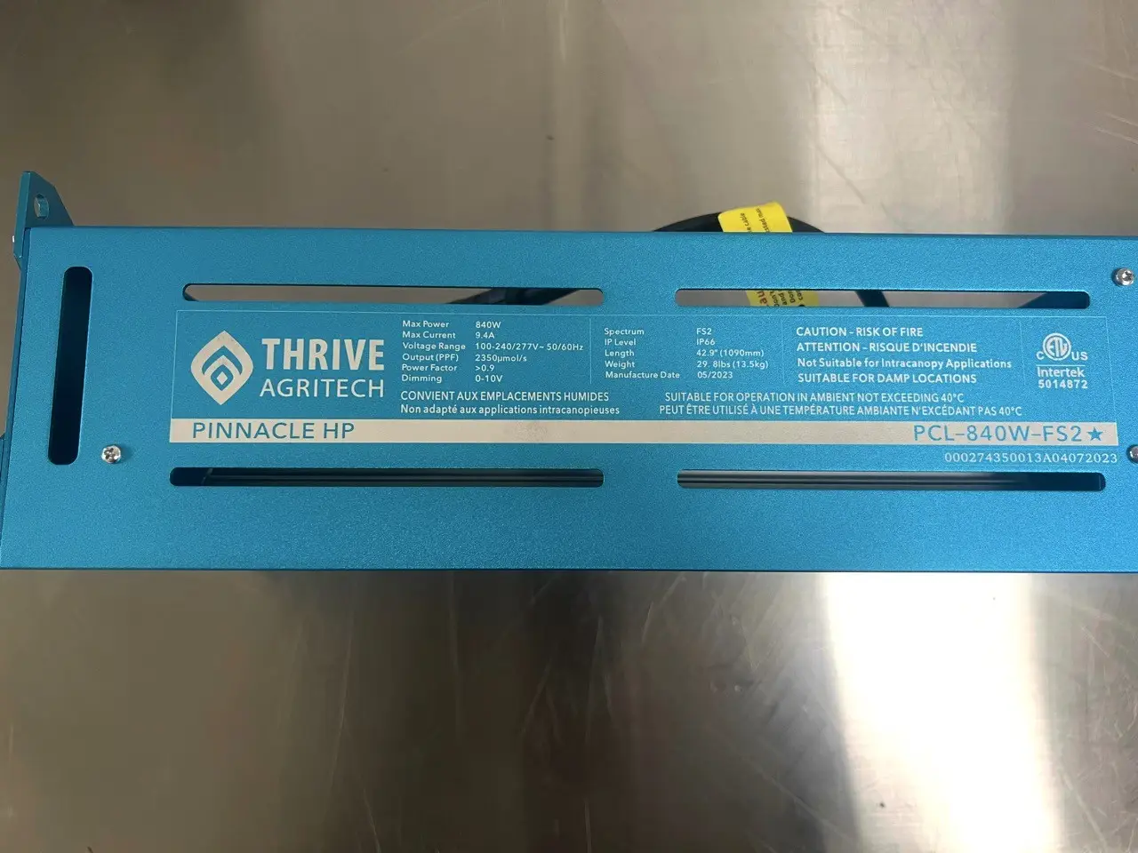 400 Thrive Agritech Pinnacle HP 840W LED Grow Light Fixture – Full Spectrum FS2, 2359 μmol/s, Commercial Horticulture Lighting