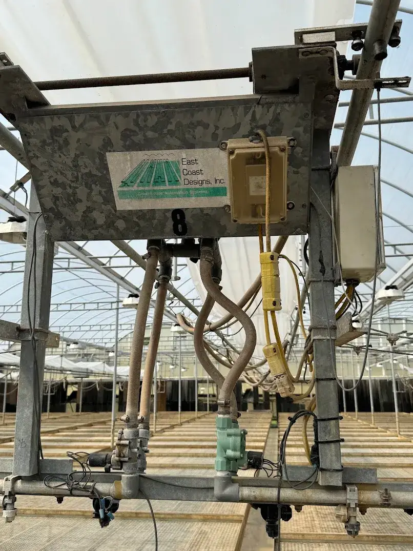 WHITES AUCTION LOT 137- 21' Double Rail Watering Boom System Number 8 with Cherry Creek Systems Network Irrigation Controller in GH25A