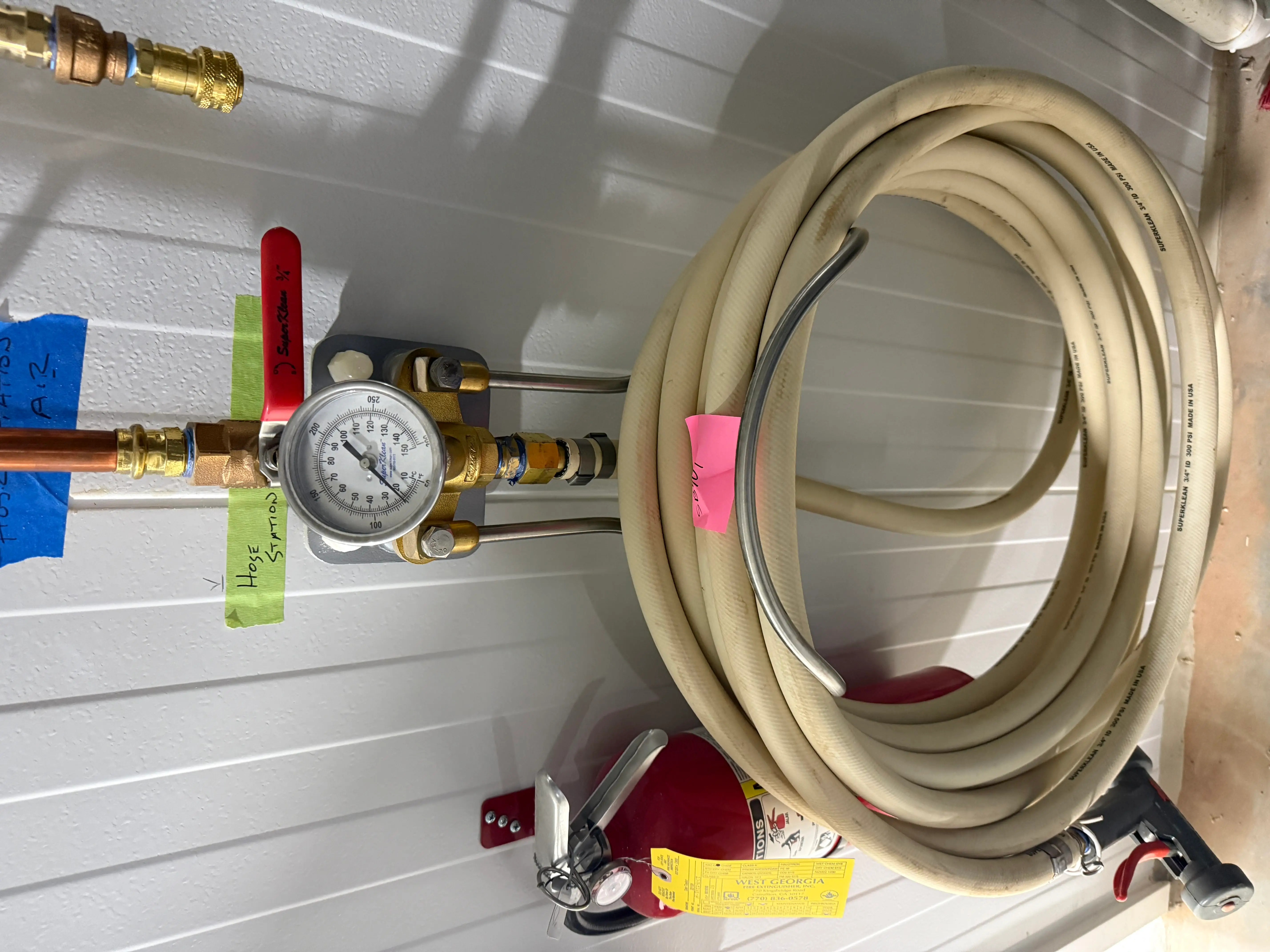 Wall-Mounted Industrial Washdown Hose Station with Pressure Gauge
