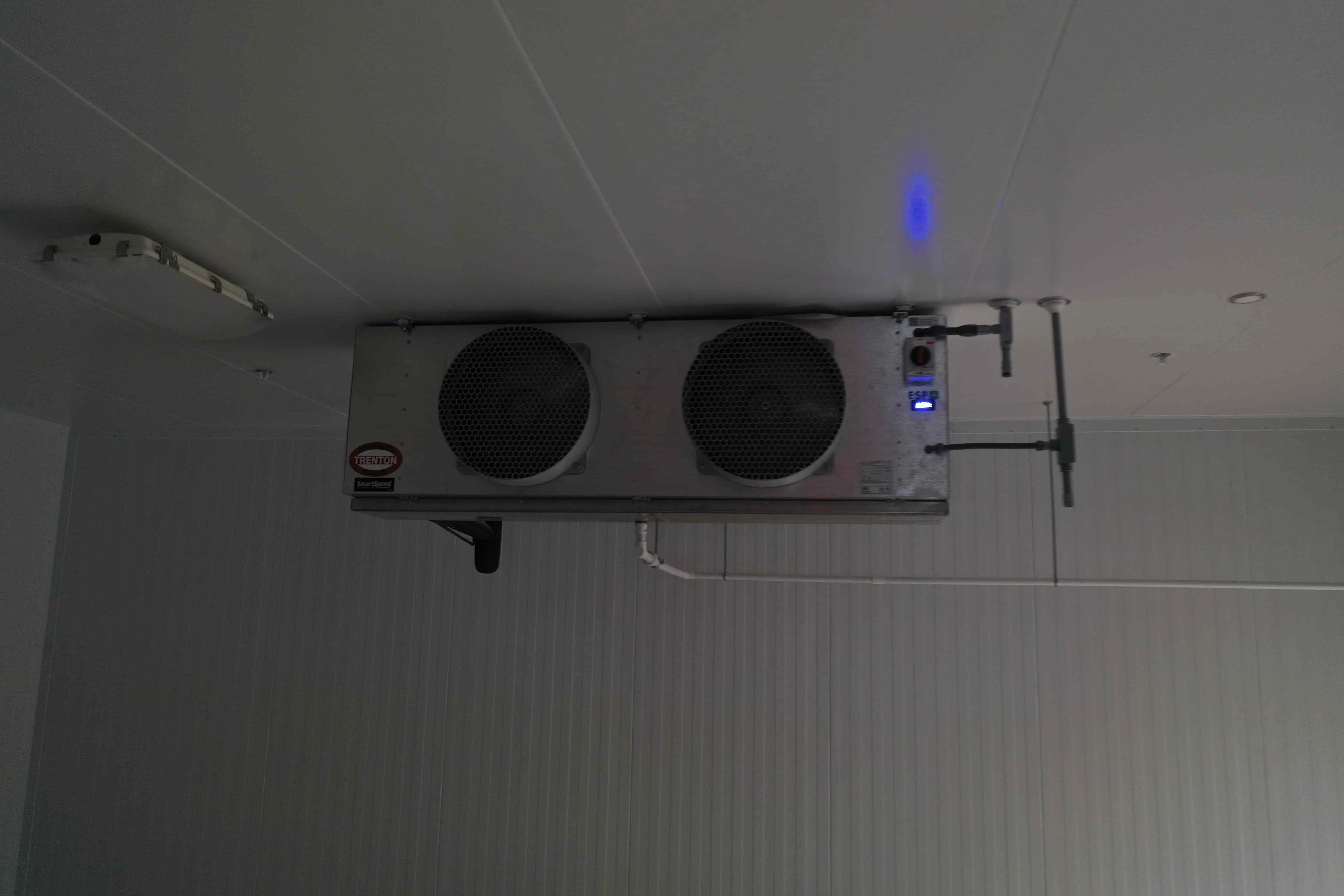 SB6014b:  EVAP 9 – Trenton TMP120MA Medium-Profile Air-Defrost Evaporator, Single Fan (~3 030 CFM, 460 V 3-Phase), 40 °F Seed Flat Storage (Connected to RCU 9)