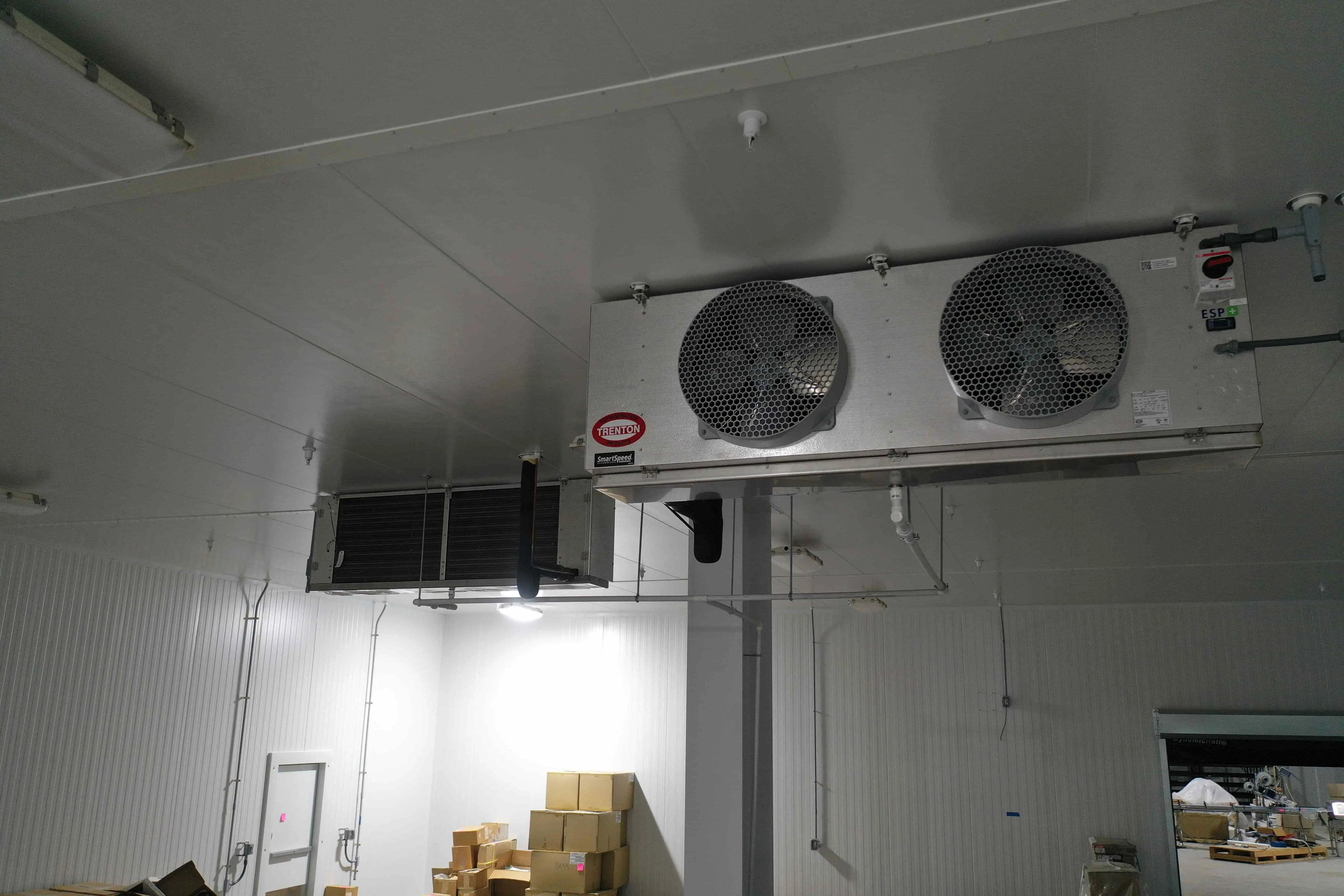SB6021a: EVAP 5 – Trenton TMP248ME-T4D Medium-Profile Evaporator, Electric Defrost, ≈ 5,700 CFM, 460 V 3-Phase – West-Side Unit in 37 °F Cold Storage (Connected to RCU 5)