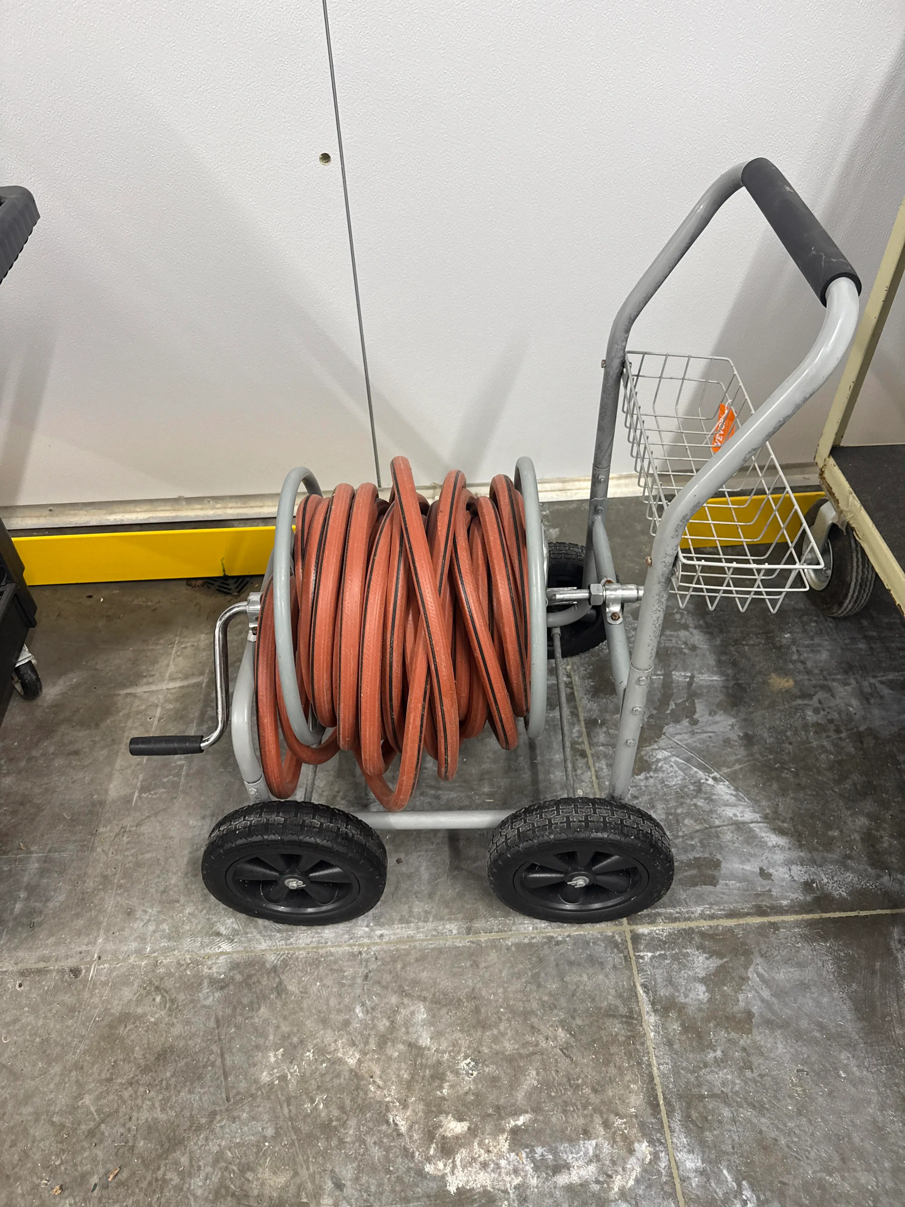 Heavy Duty Hose Reel Cart with Garden Hose and Storage Basket
