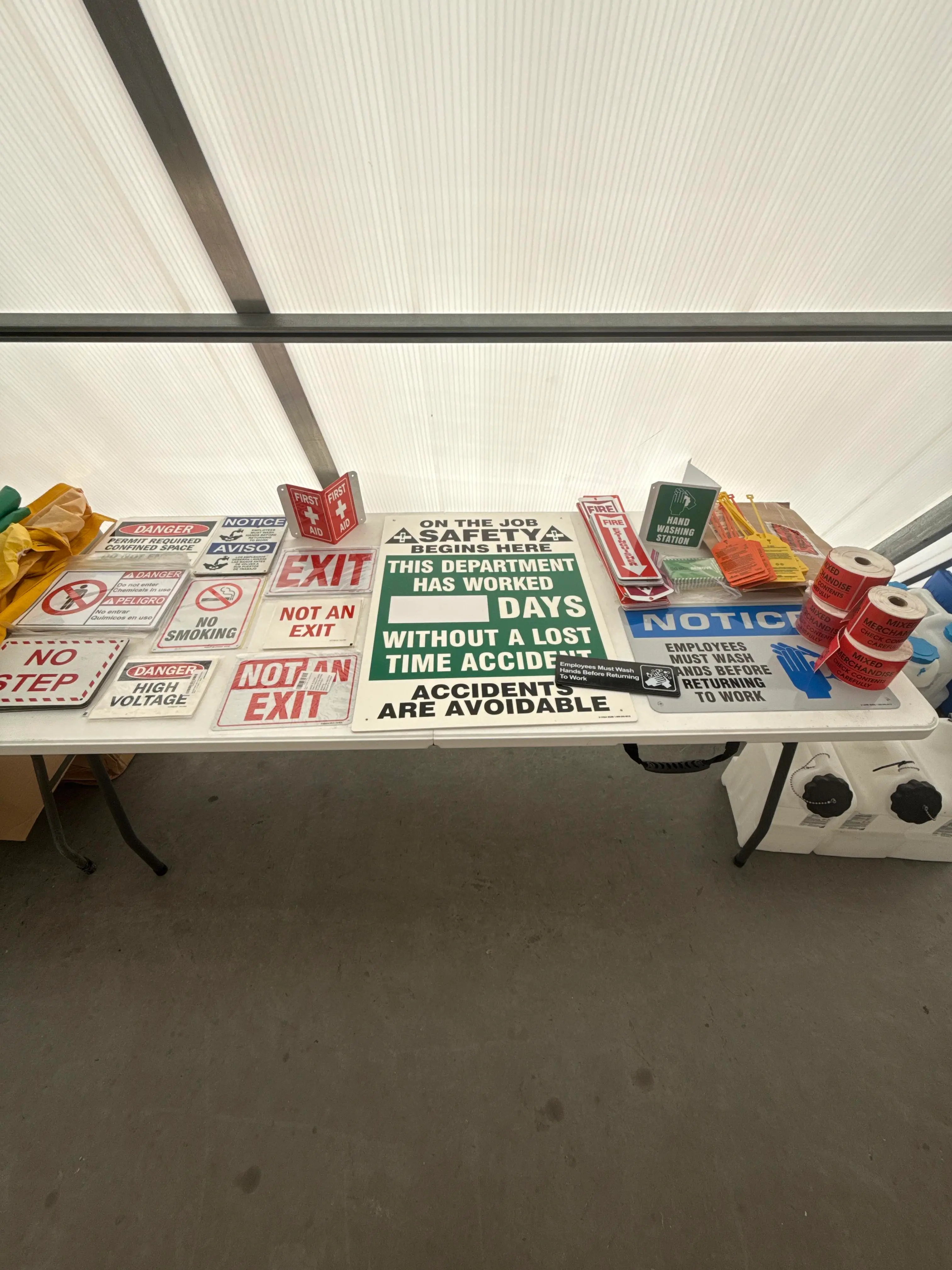 Mixed Safety Signage Lot with OSHA Signs, Labels and Floor Marking Supplies