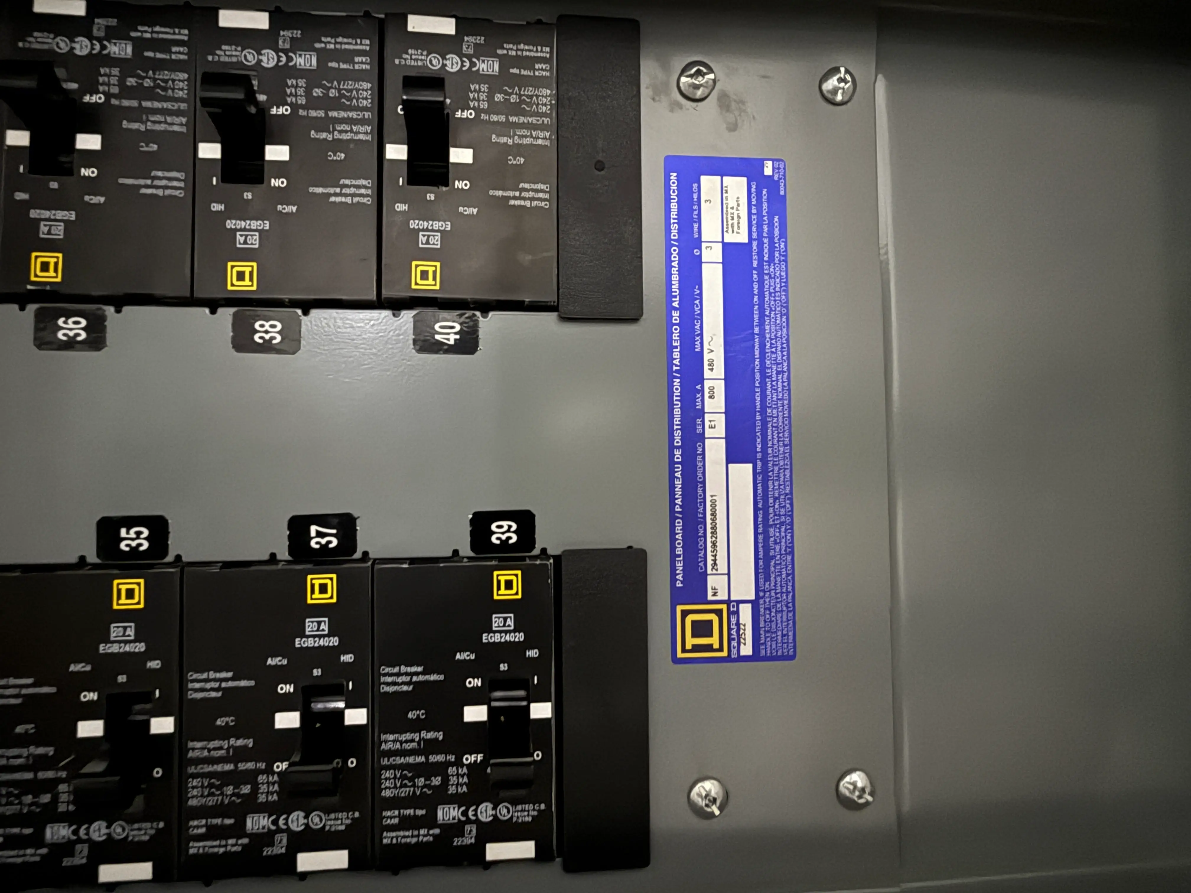 SB7067: Square D Panelboard 480V 800A
