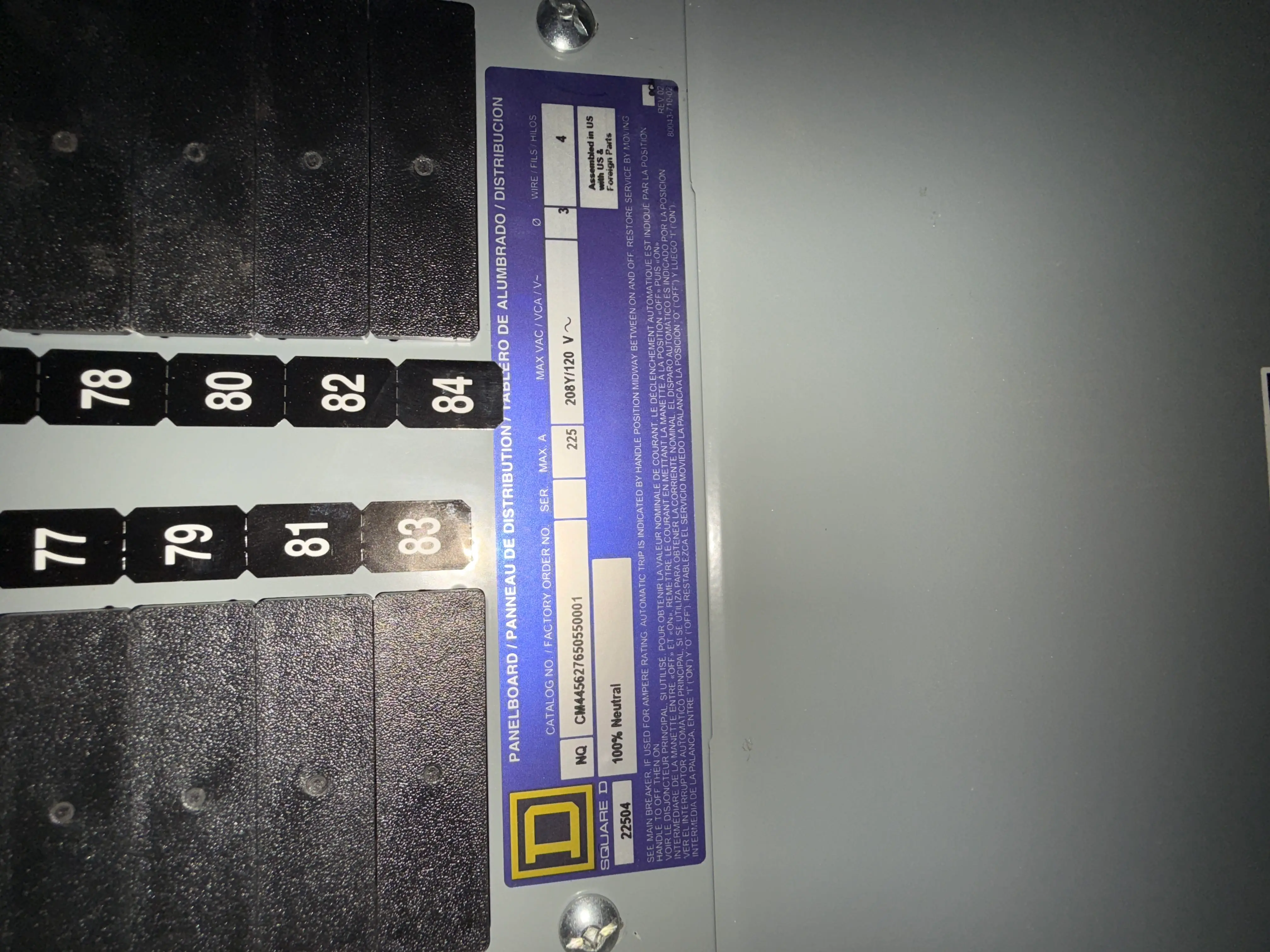 SB7059: Square D Panelboard 208Y 120V 225A