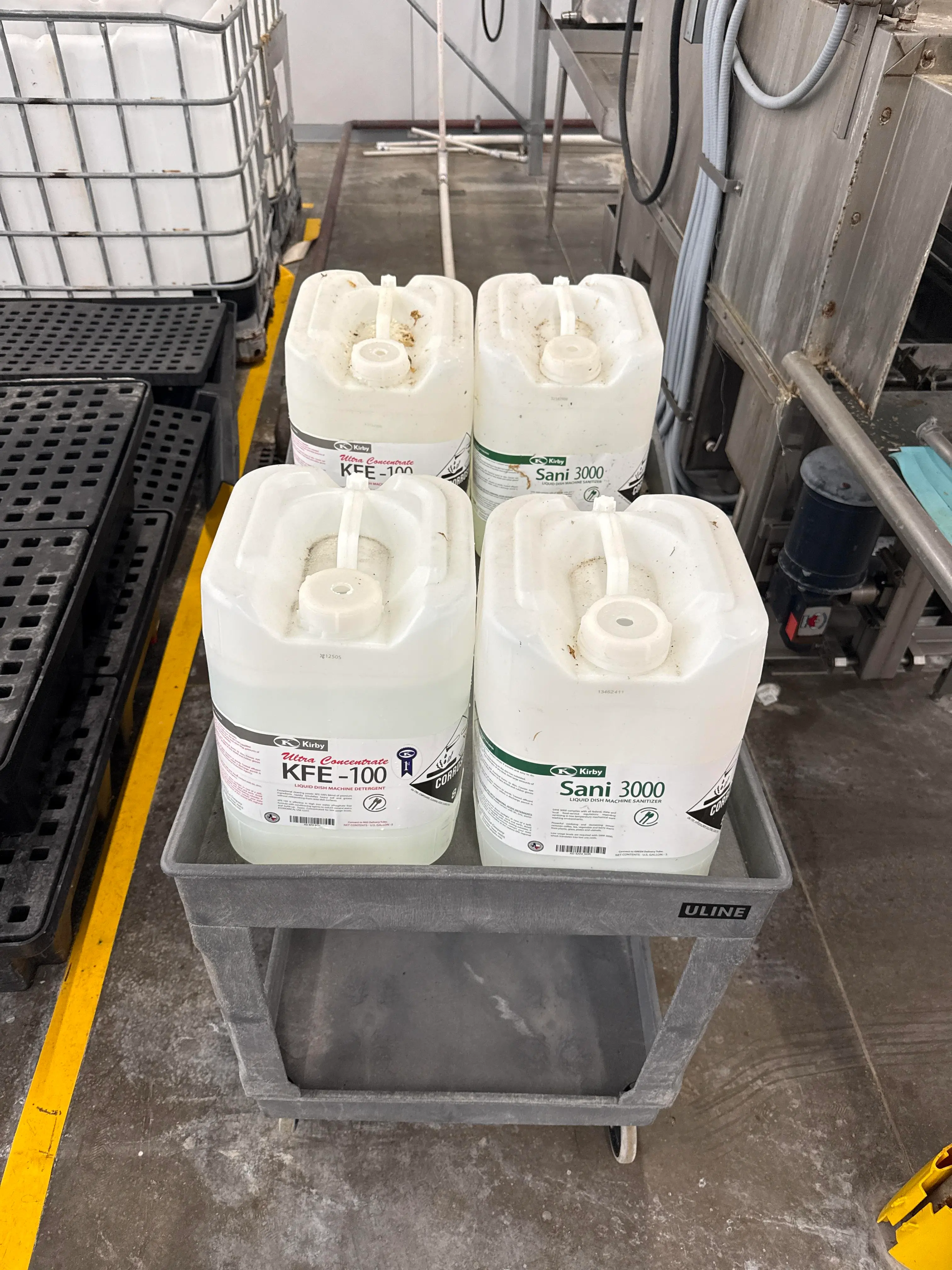 Kirby KFE-100 & Sani 3000 Chemical Lot with Uline Utility Cart