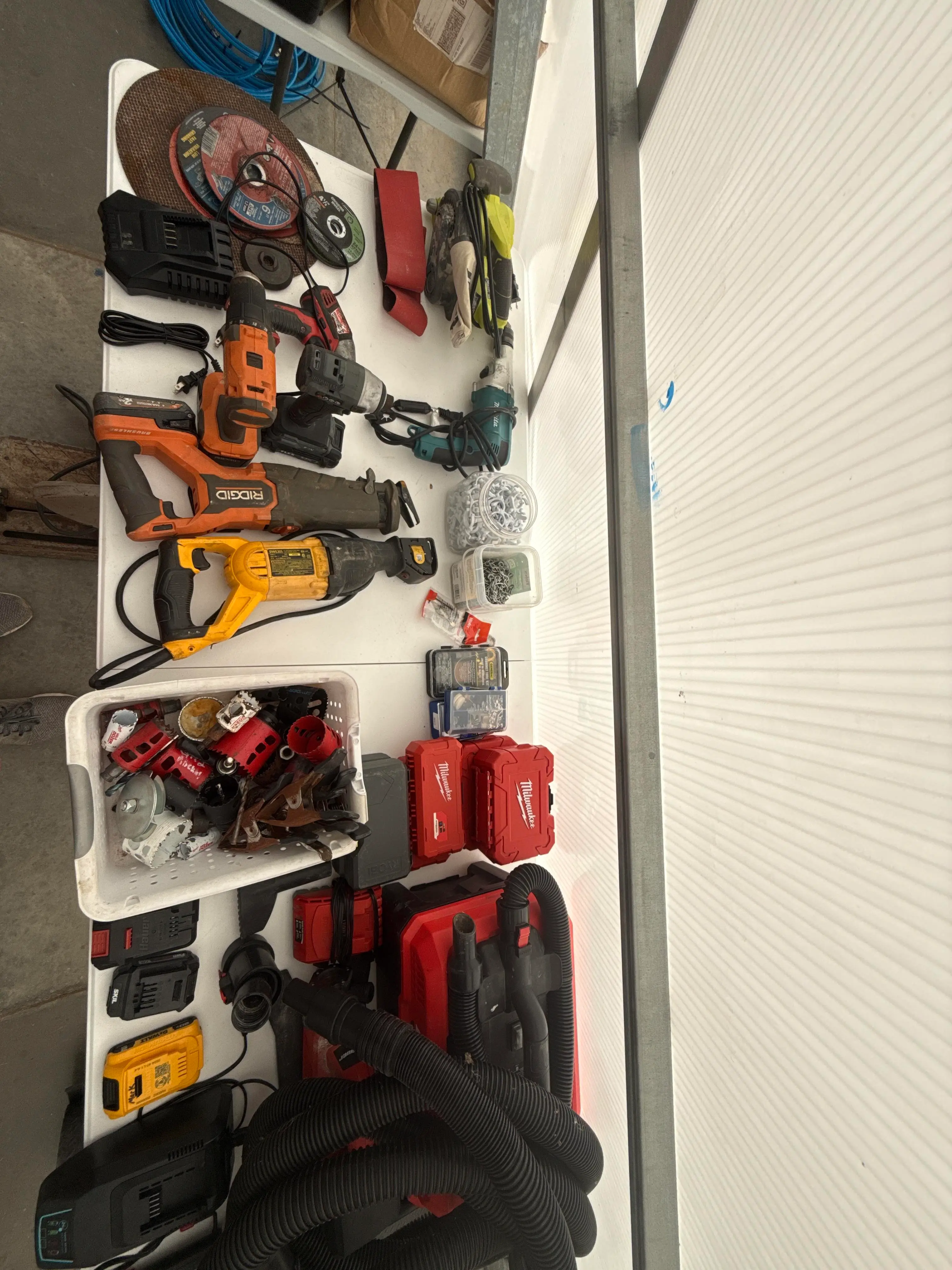 Power Tools, Chargers, Shop Vac & Metal Storage Rack Assortment