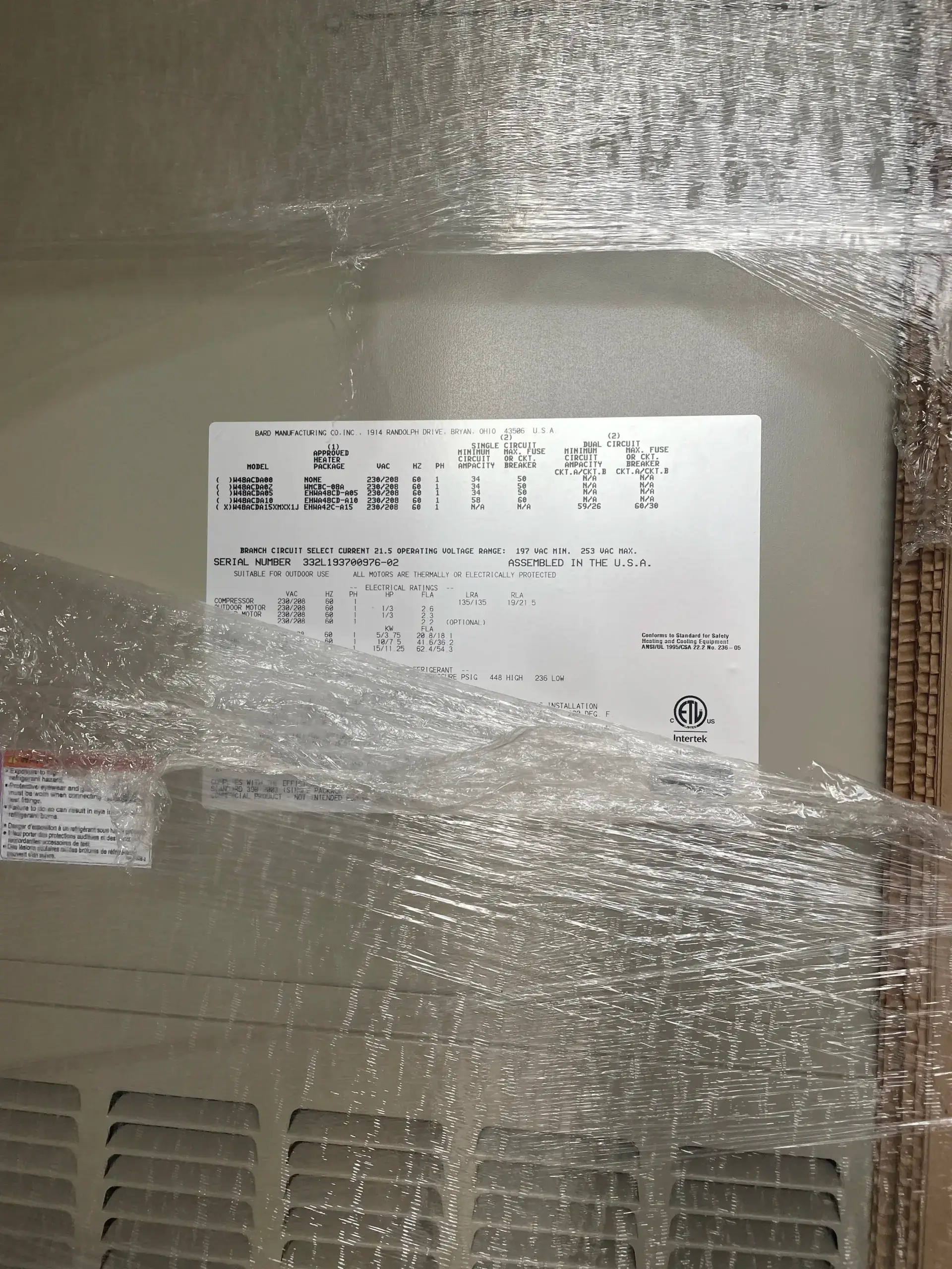 Bard Manufacturing Wall-Mount Air Conditioner