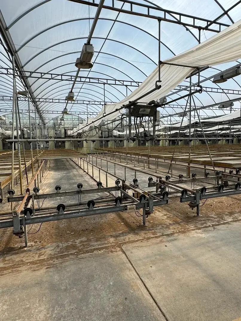 WHITES AUCTION LOT 138- 21' Double Rail Watering Boom System Number 9 with Greenhouse Technology Inc. Boom System Controller in GH25A