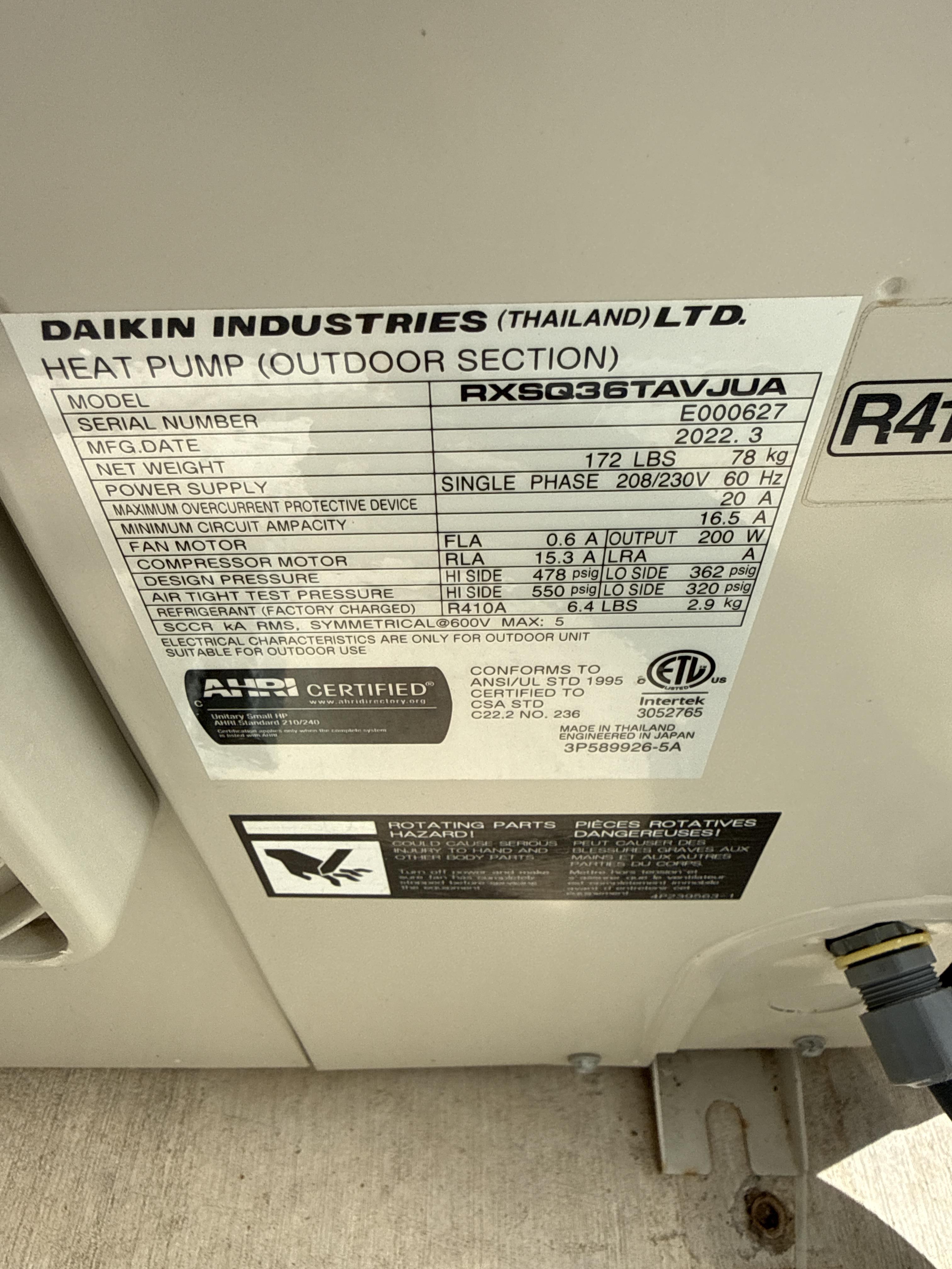 Daikin 3 Ton Ceiling Cassette Heat Pump System, RXSQ36TAVJUA with Indoor Cassette, photo 2