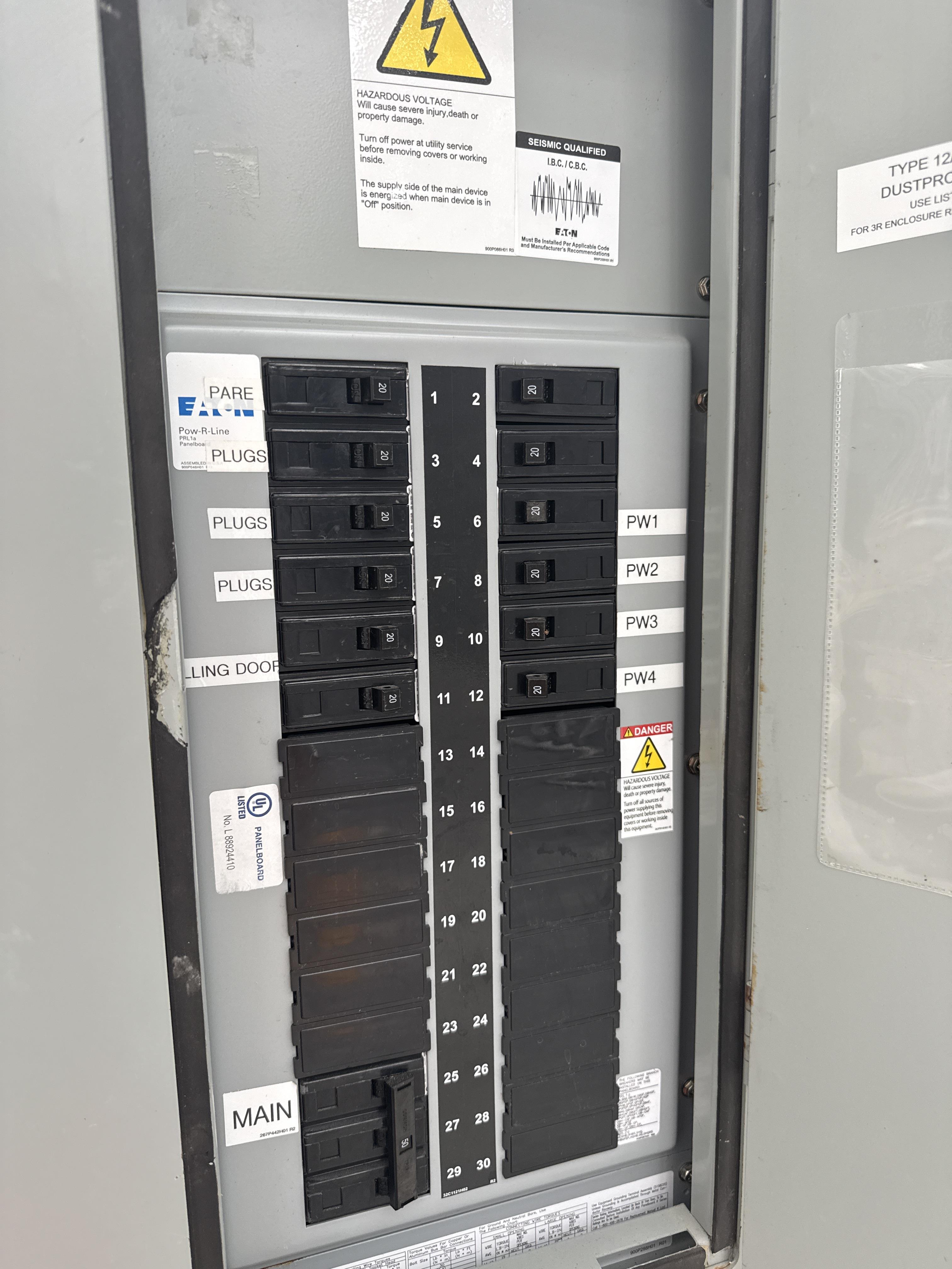 Eaton 100A Panelboard 208Y/120V 3 Phase 4 Wire with Main Breaker PRL1A, photo 2