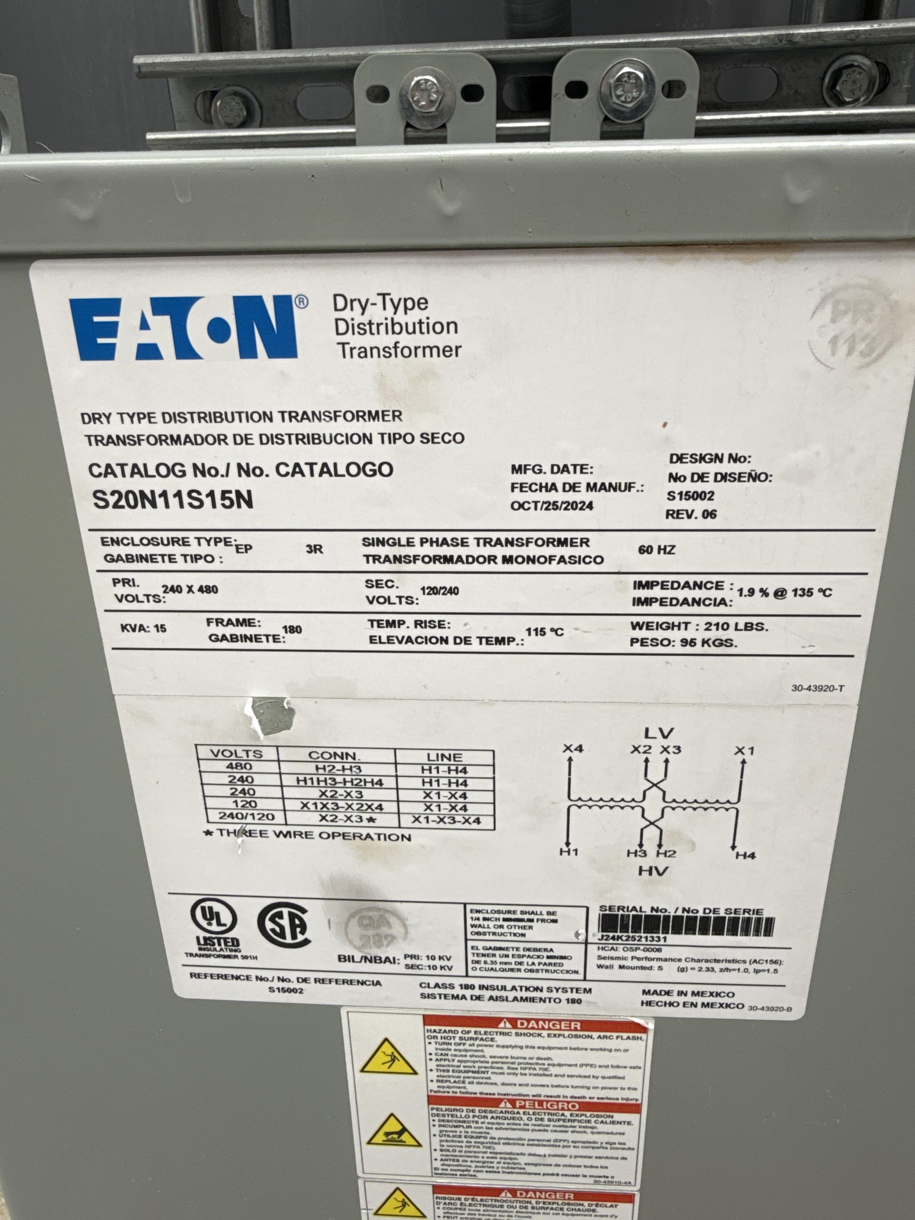 Eaton Electrical Distribution Package with (2) 400A Panels, 15kVA Transformer & Panelboard, photo 2