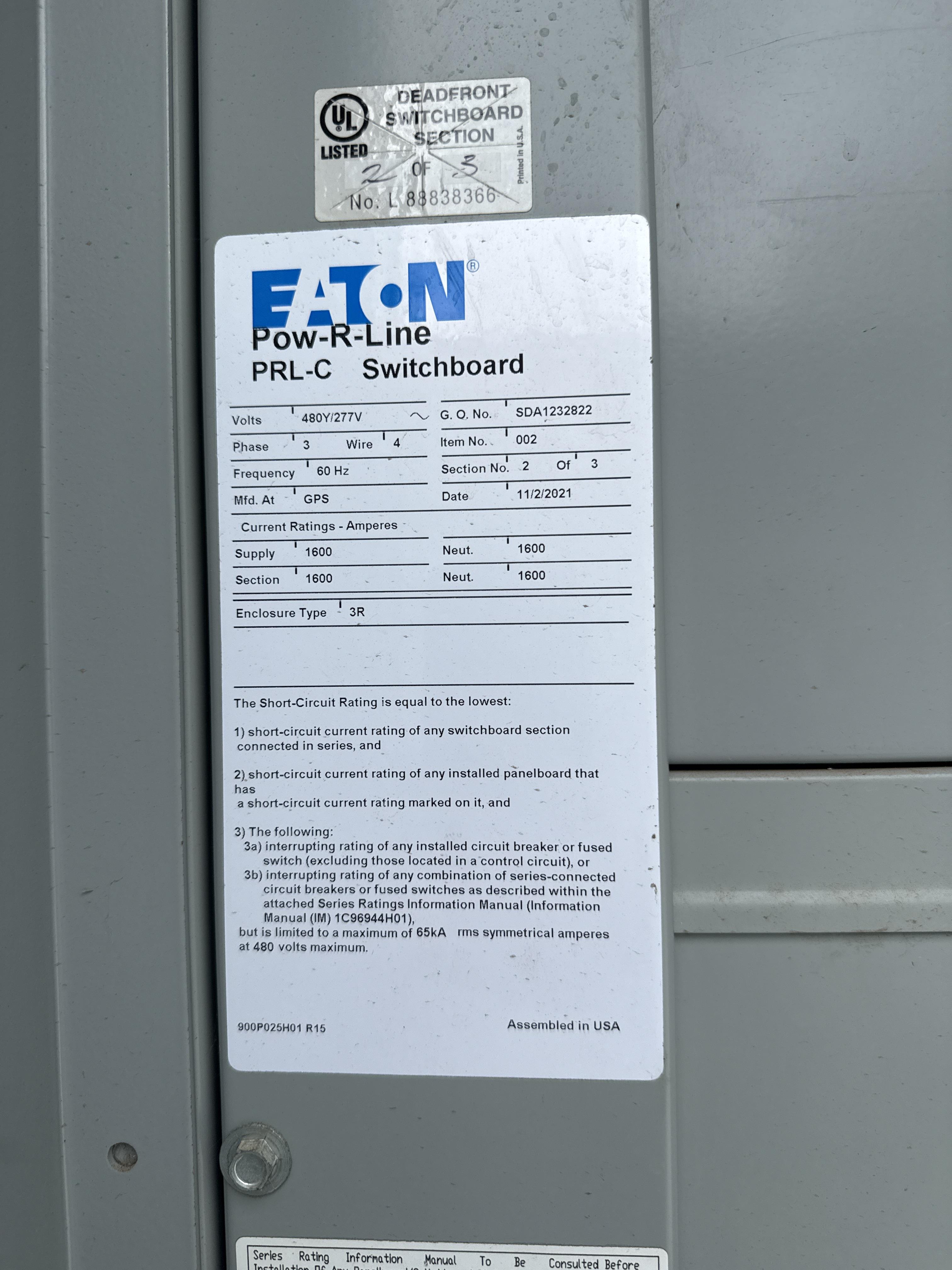 Eaton PRL C 1600A 480Y/277V Switchboard with Main Breaker and Generator Quick Connect, photo 5
