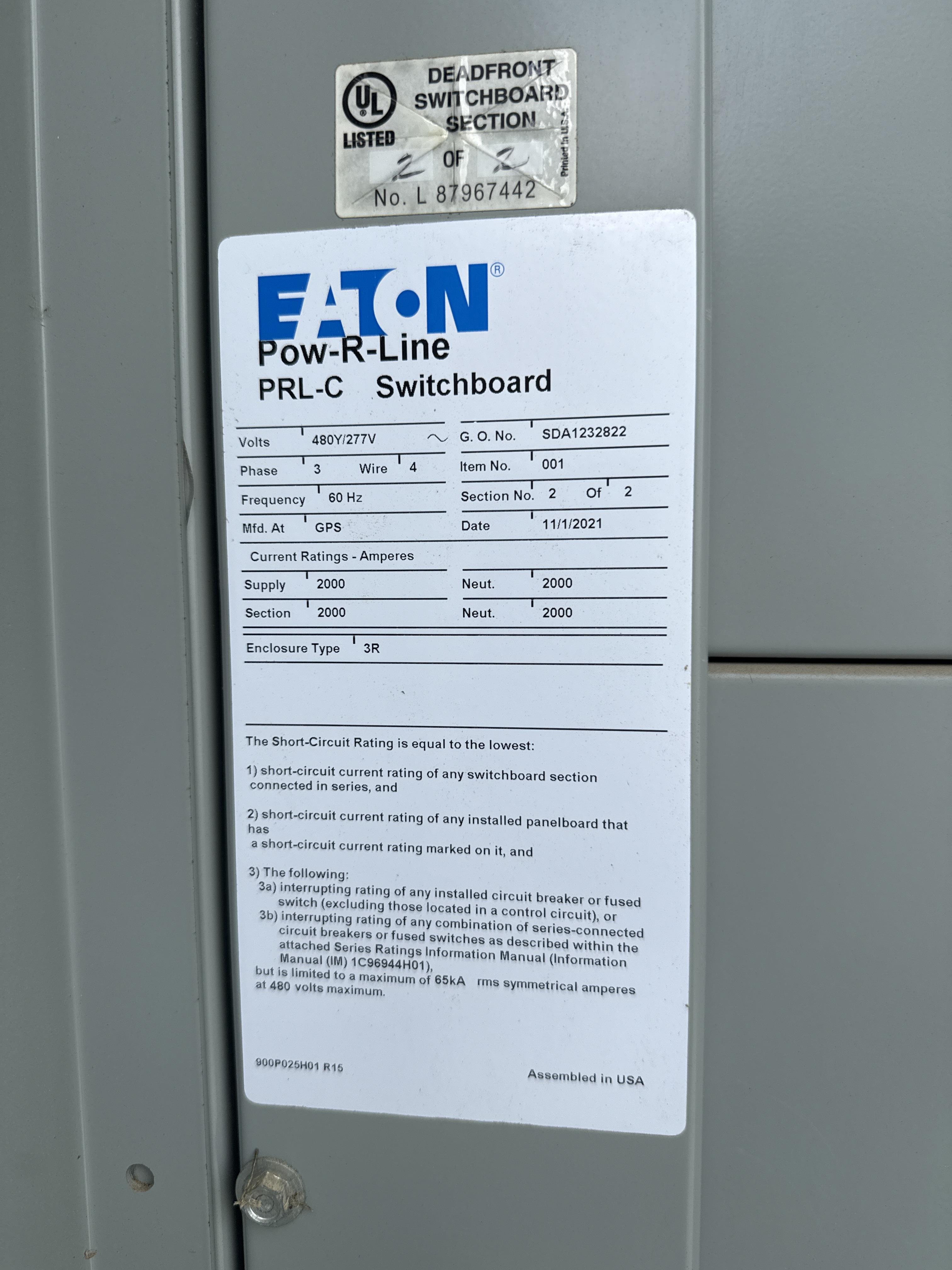 Eaton PRL C 2000A 480Y/277V Switchboard with 2000A Main Breaker Outdoor NEMA 3R, photo 2