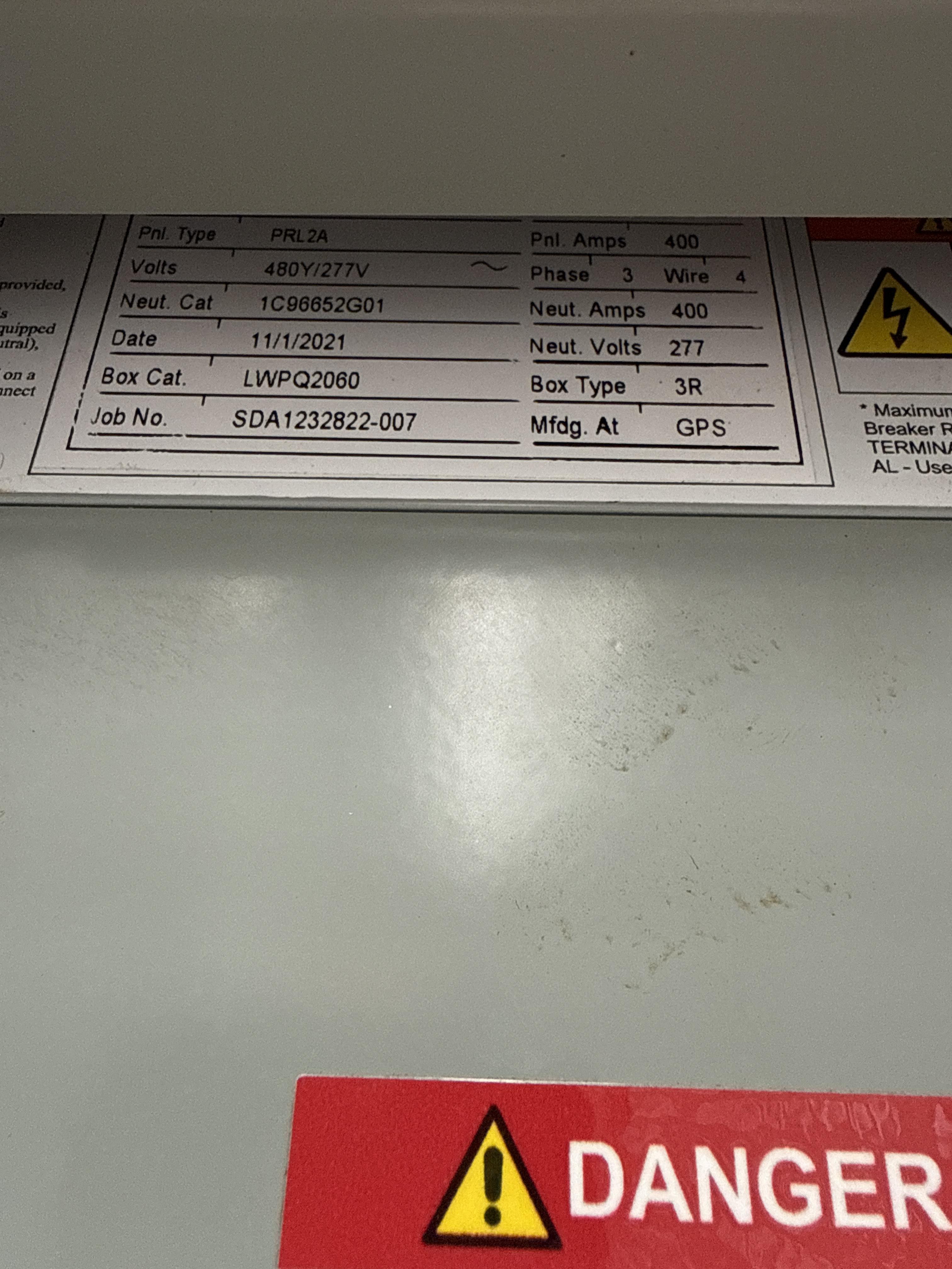 Eaton PRL2A 400A 480Y/277V 3 Phase 84 Circuit Lighting Panelboard, photo 2