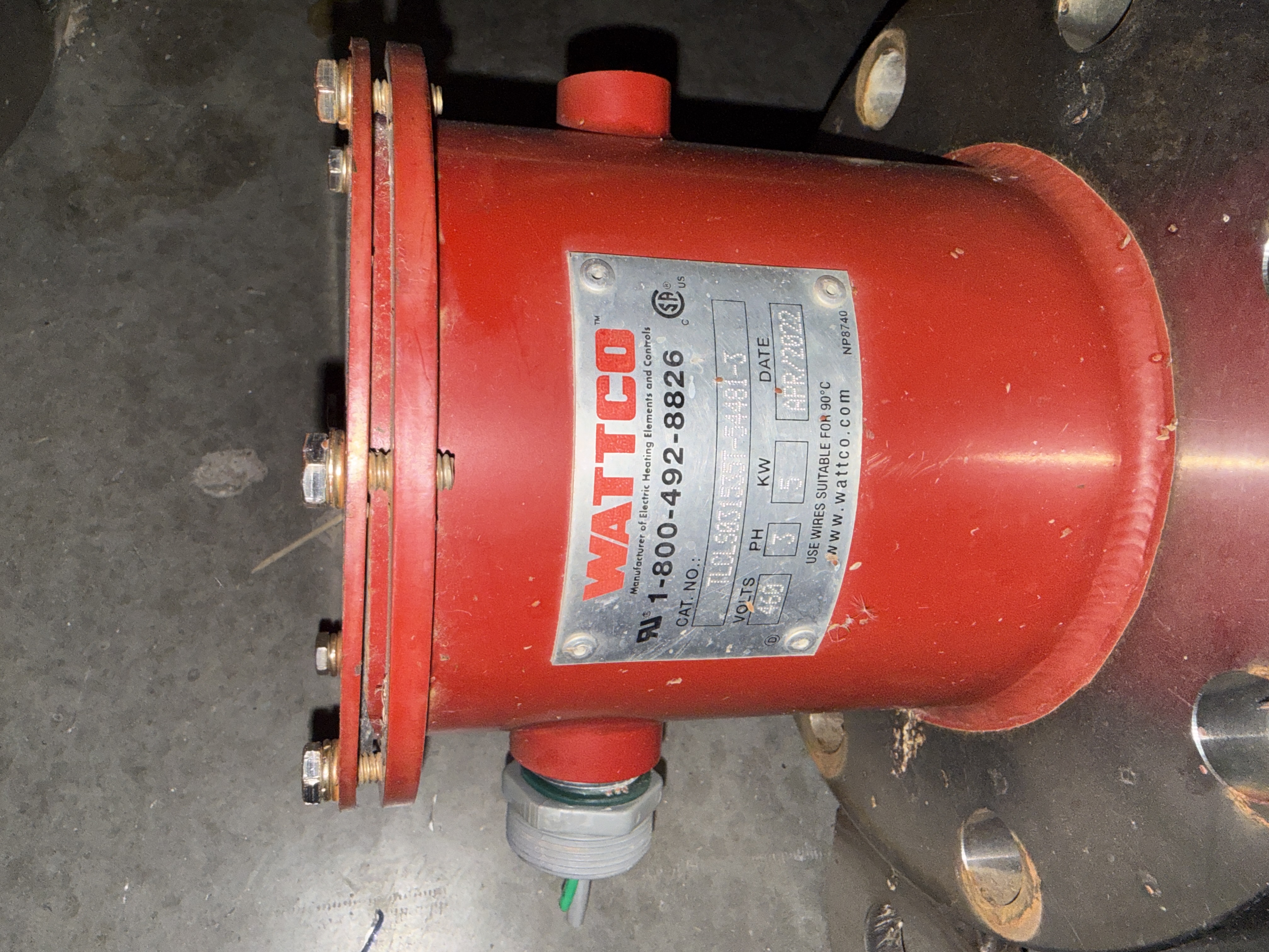 Wattco Flanged Immersion Heater — 5 kW, 460V, 3-Phase