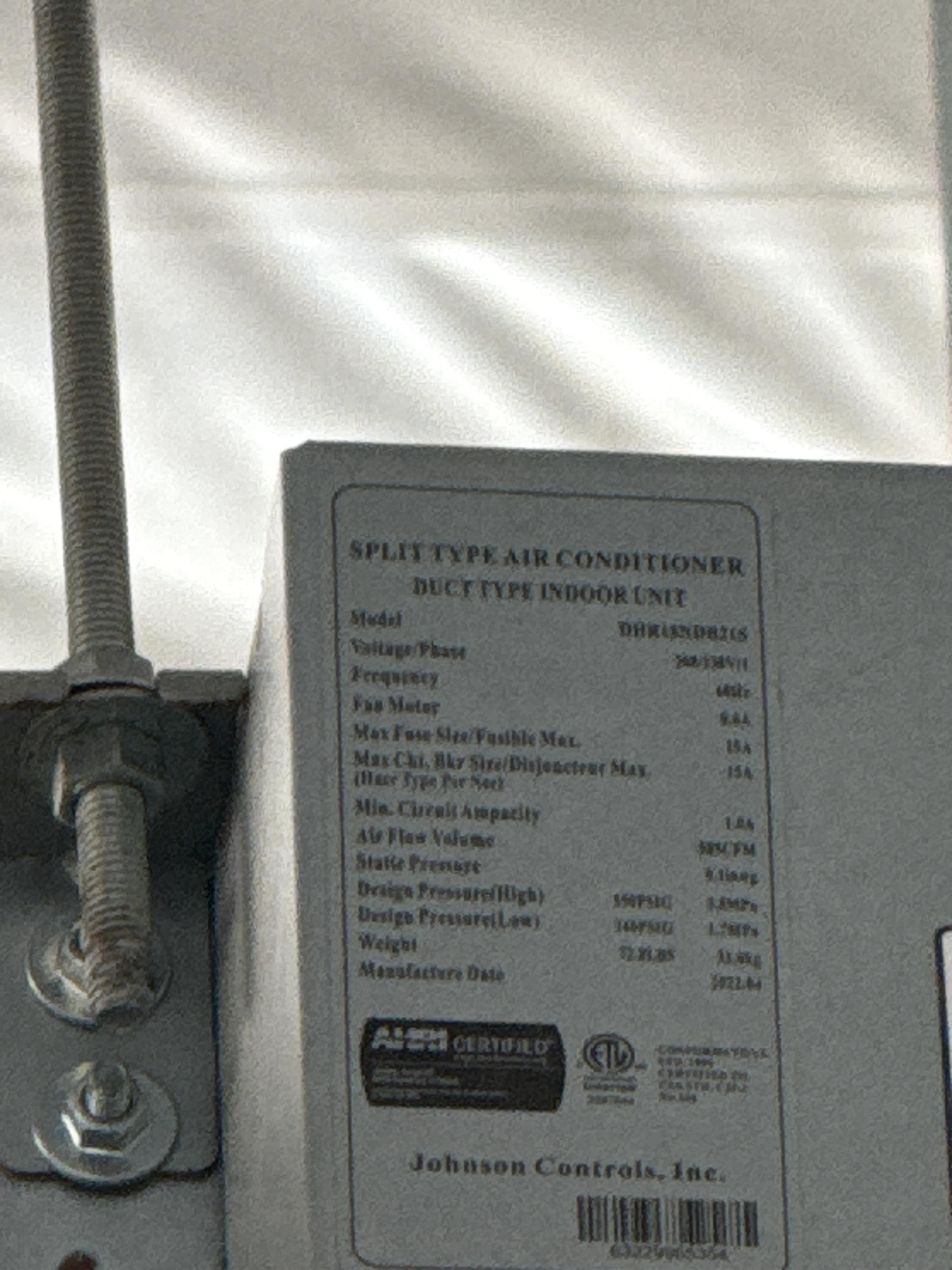 Johnson Controls 22,000 BTU Split HVAC System with Ducted Air Handler and Outdoor Condenser, photo 2
