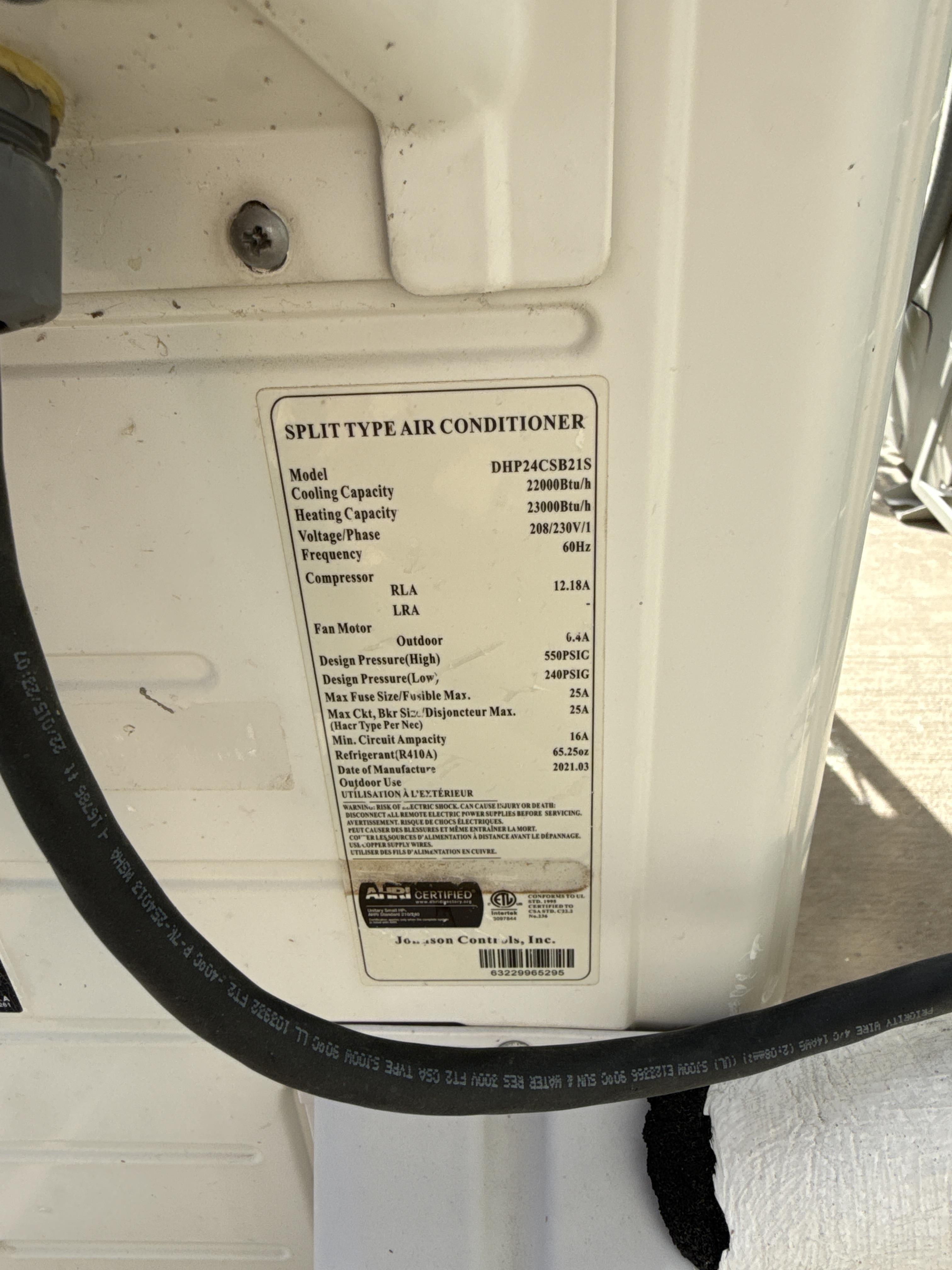 Johnson Controls 22,000 BTU Split HVAC System with Ducted Air Handler and Outdoor Condenser, photo 4