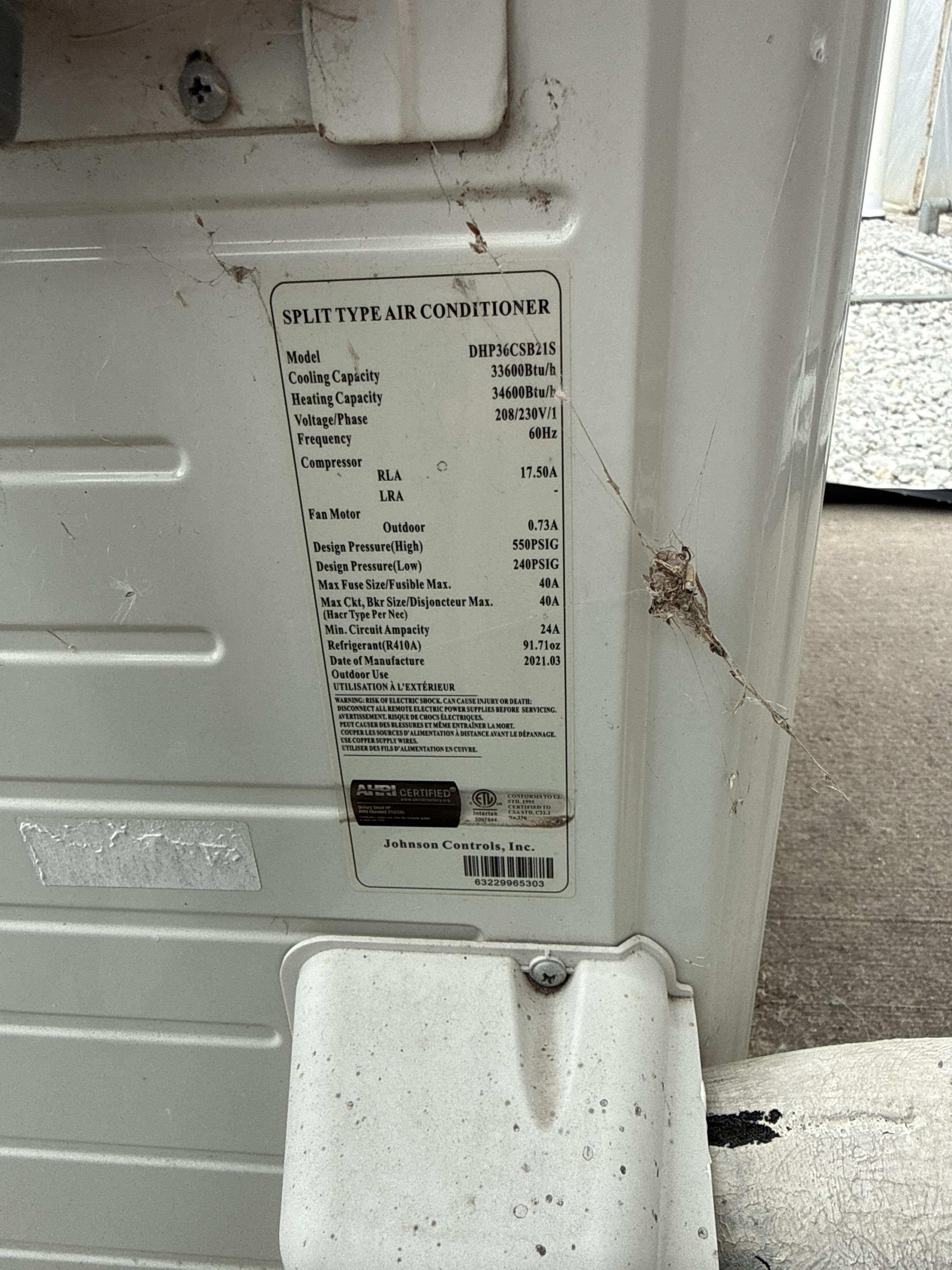 Johnson Controls 36,000 BTU Split Type Air Conditioner Heat Pump 208/230V, photo 3