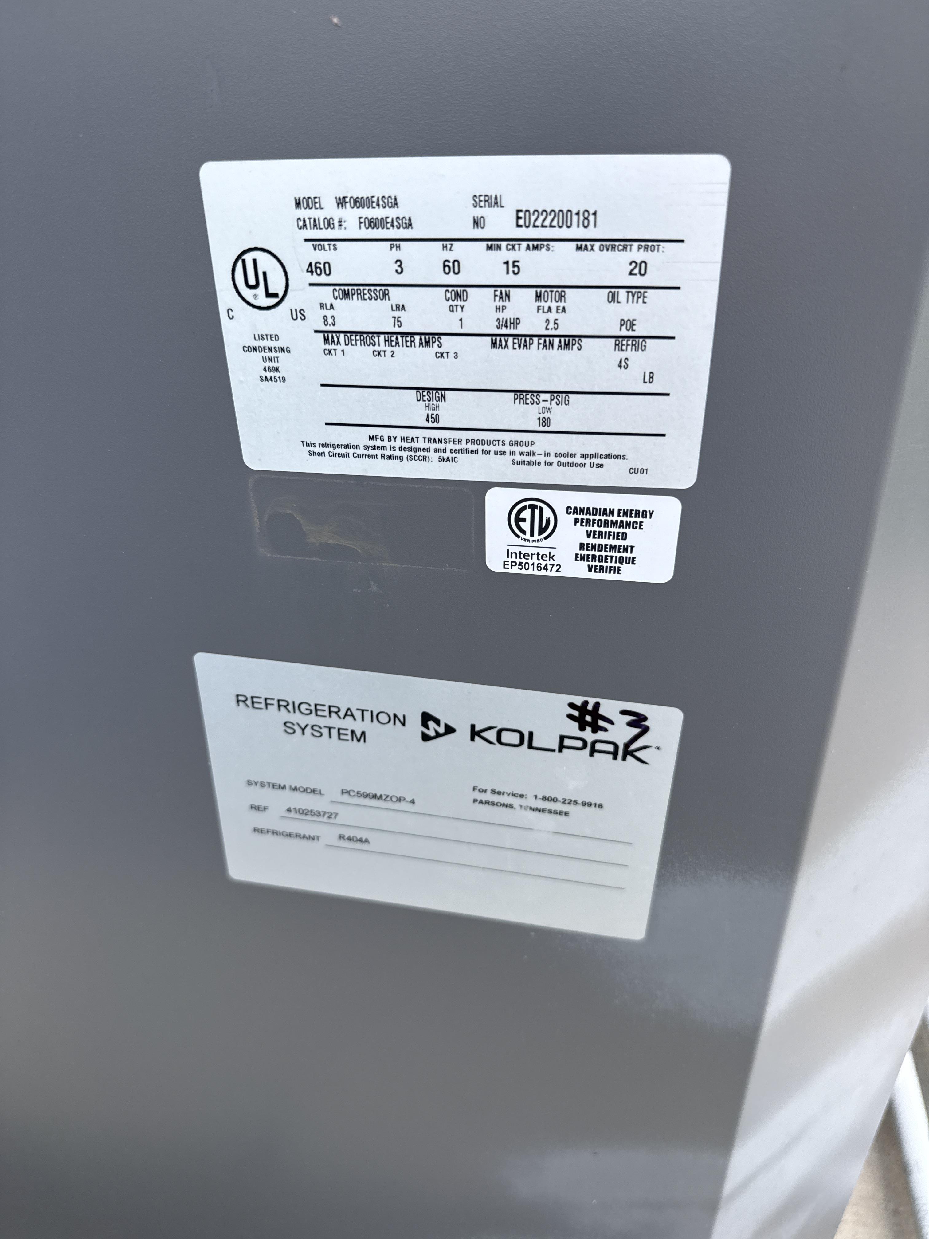 Kolpak Walk In Cooler Refrigeration Package 460V 3PH Condenser with Dual Evaporators, photo 3