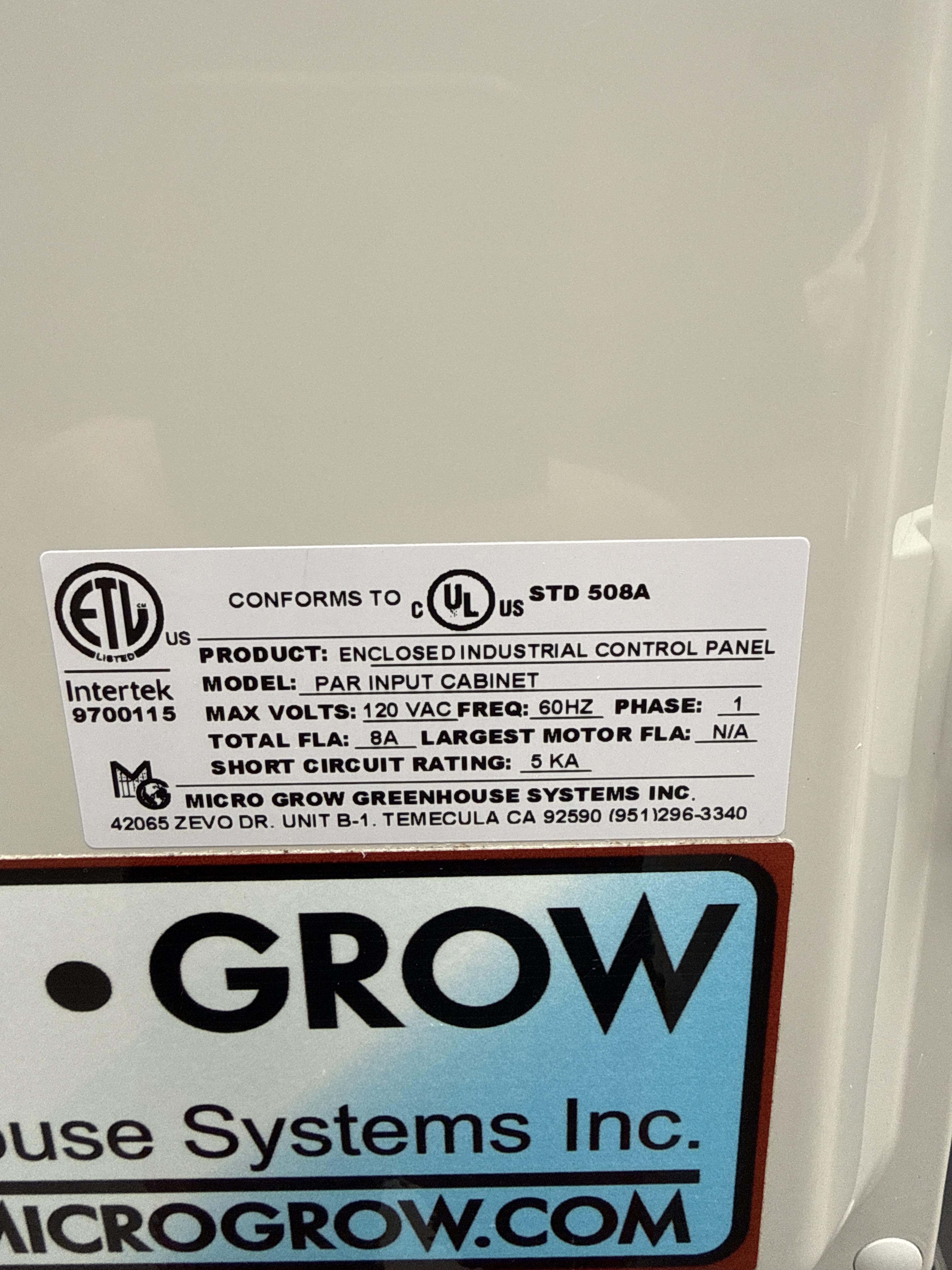Micro Grow PAR Input Cabinet with Hoogendoorn Controller and Stahlin PC1614 Enclosure, photo 2
