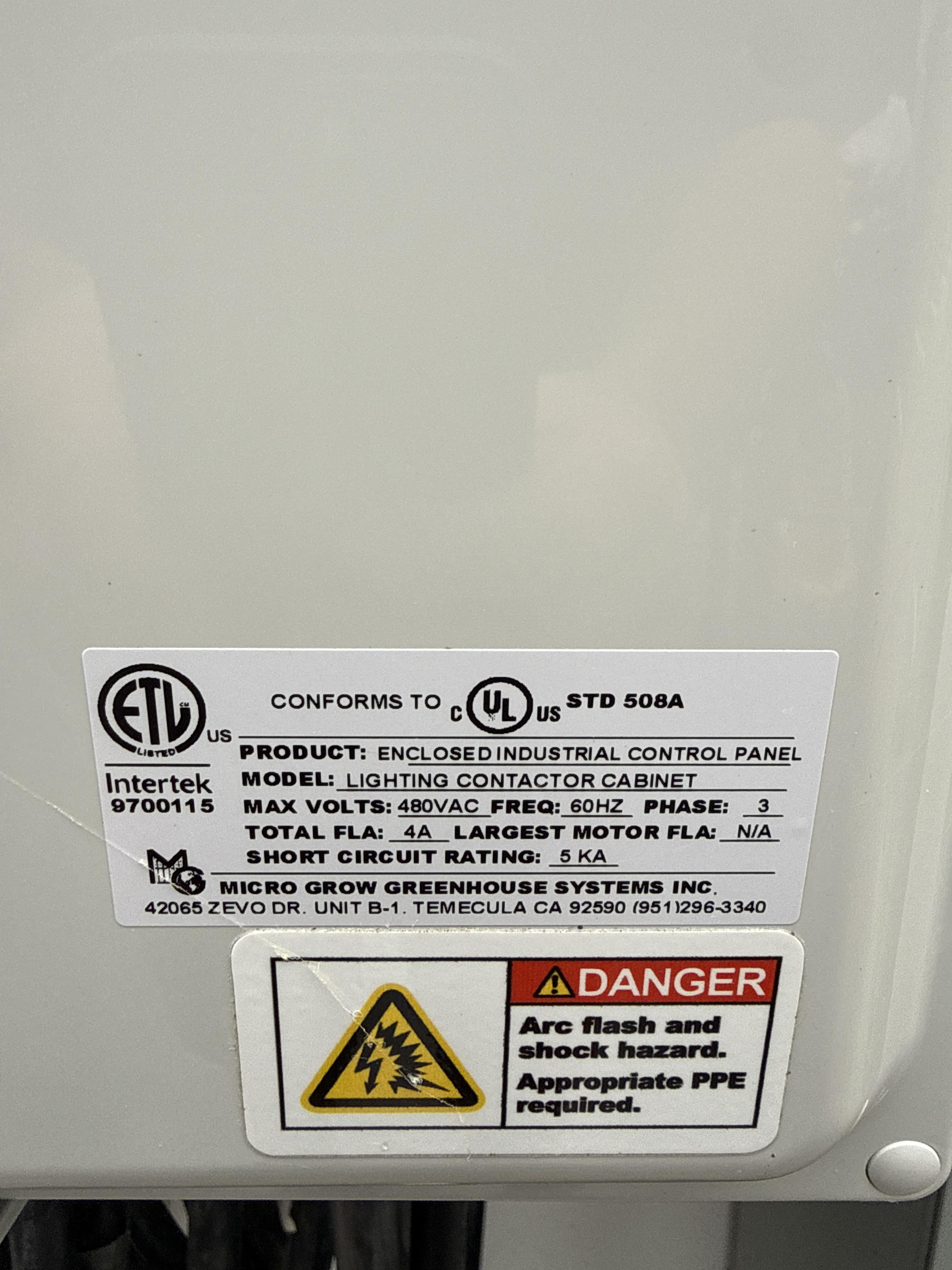 Micro Grow Z1 Lighting Cabinet 02 480V 3 Phase Greenhouse Contactor Panel, photo 2