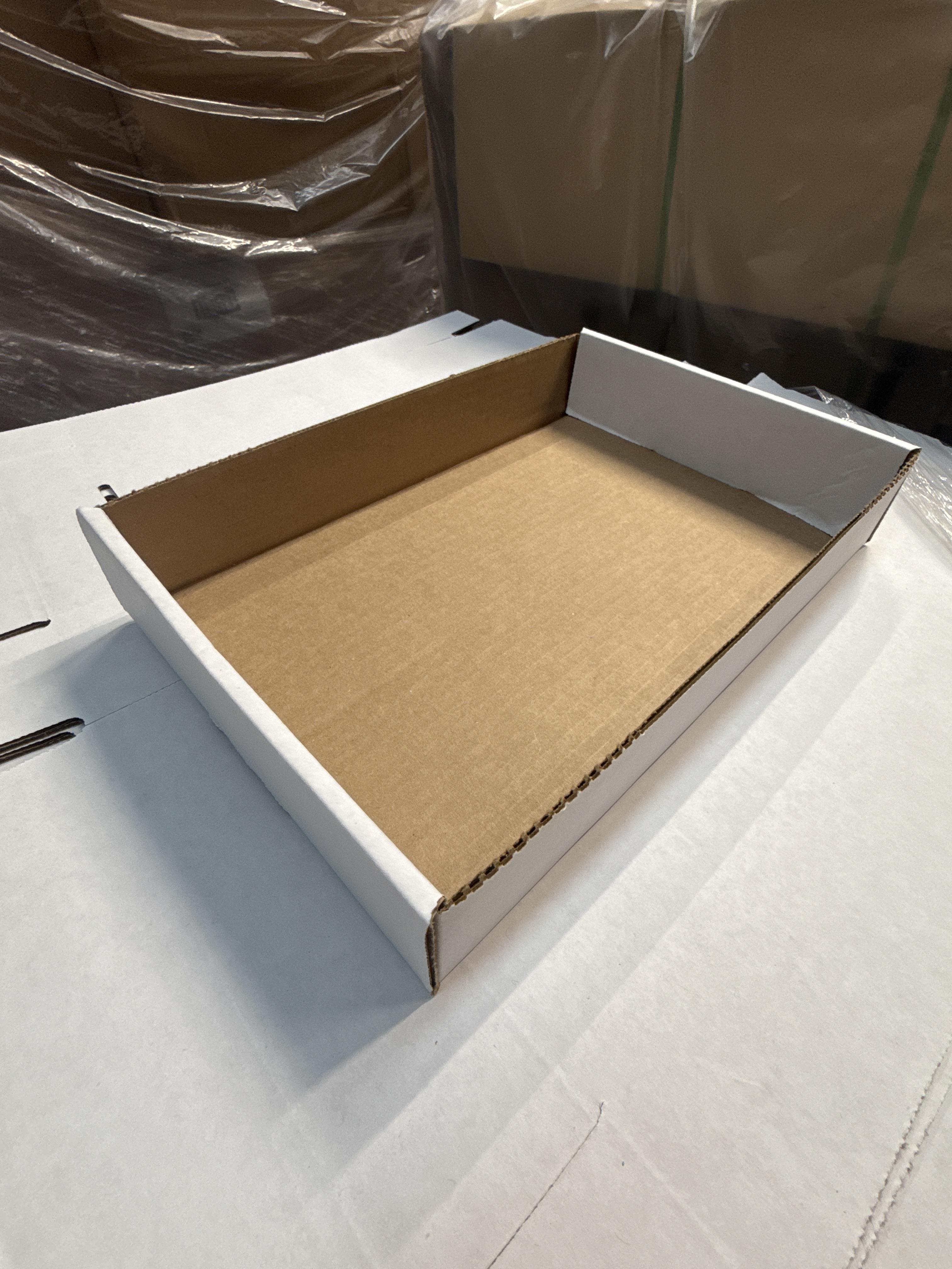 Pallet of Flat Packed Corrugated Display Trays / Produce Shelf Trays – White Kraft Retail Packaging, photo 2