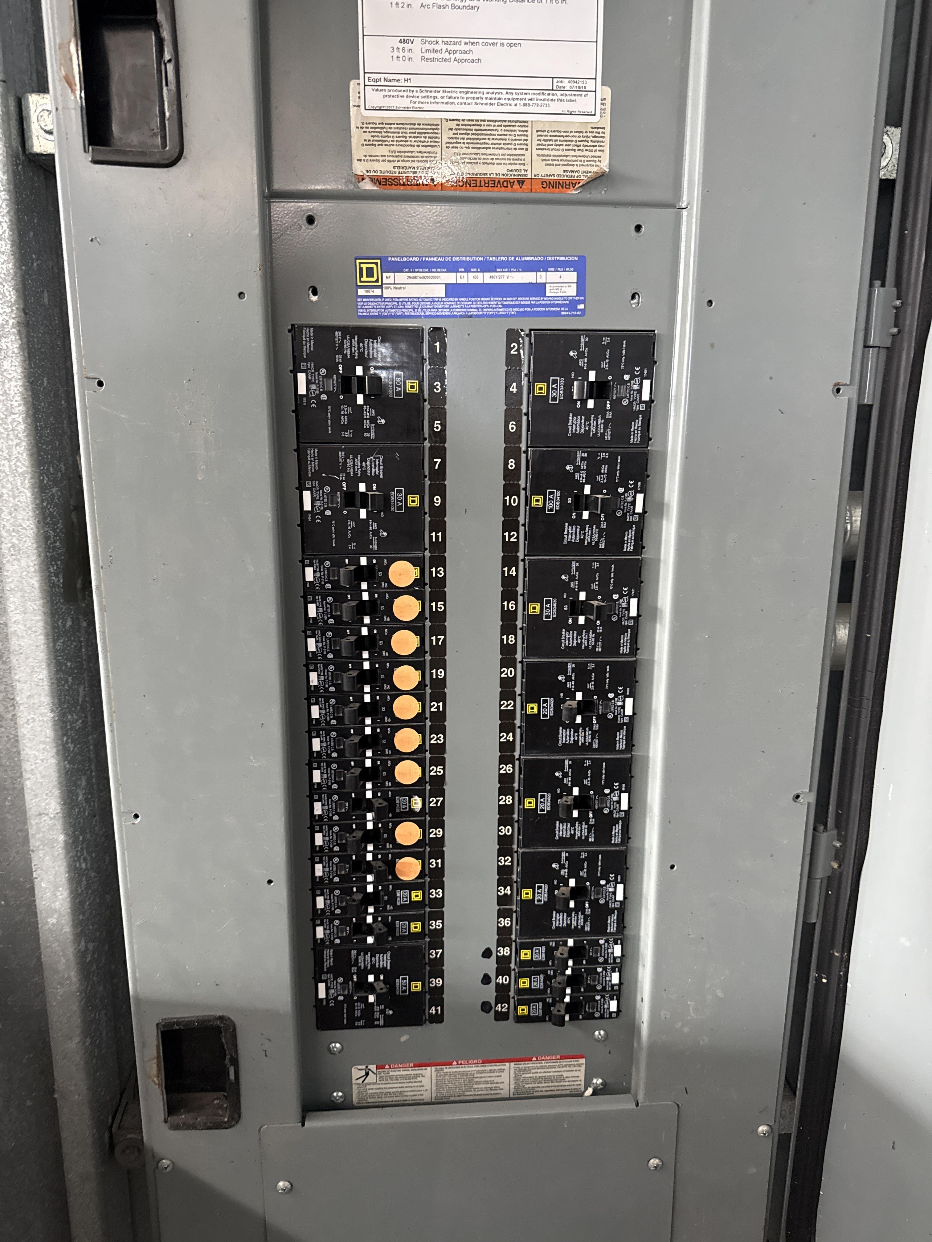 Square D 400A Panelboard 480Y/277V 3-Phase Distribution Panel – Loaded, photo 3
