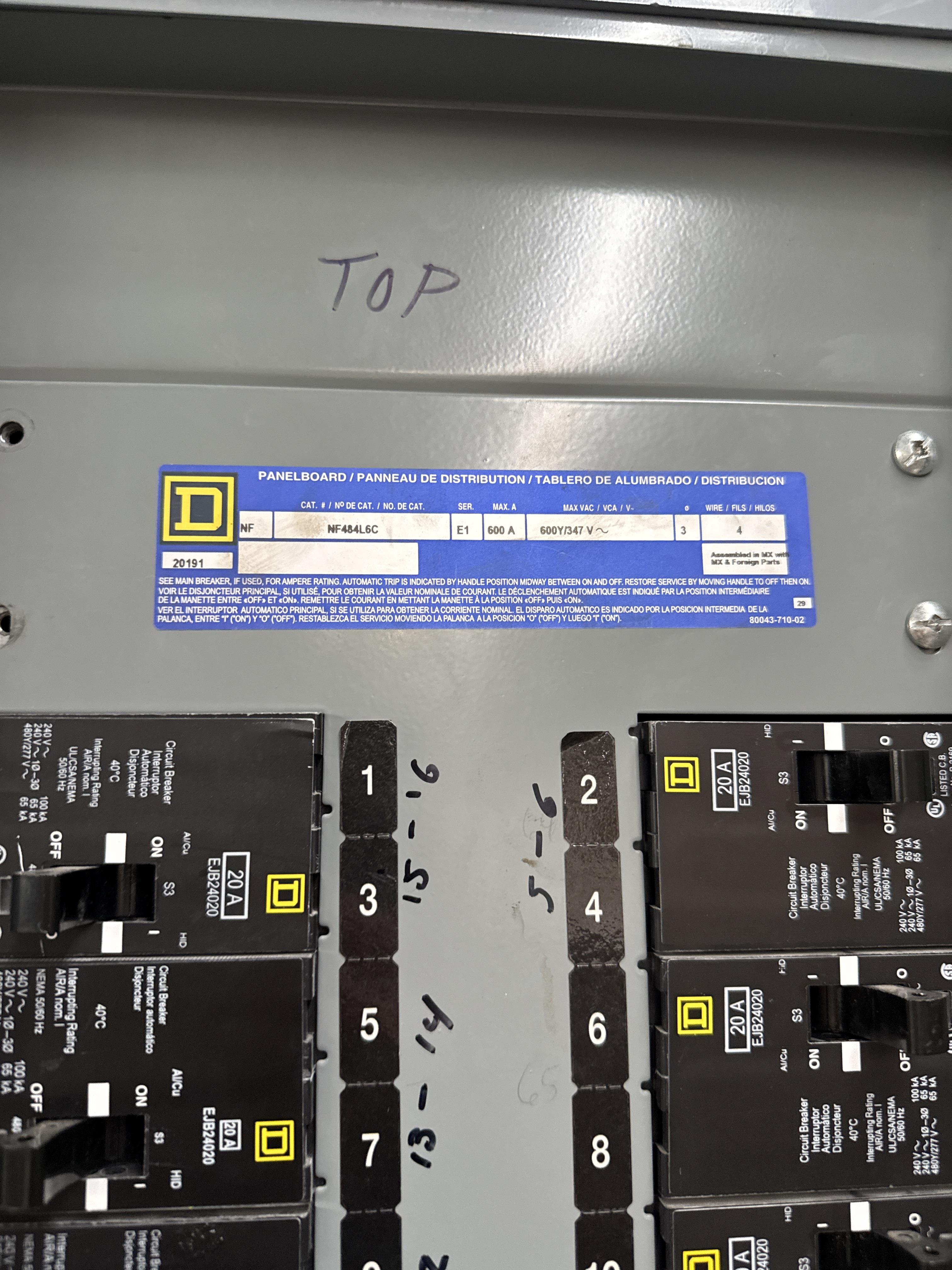 Square D 600A 480Y/277V 3Ø Panelboard NF484L6C – Distribution Panel, photo 2