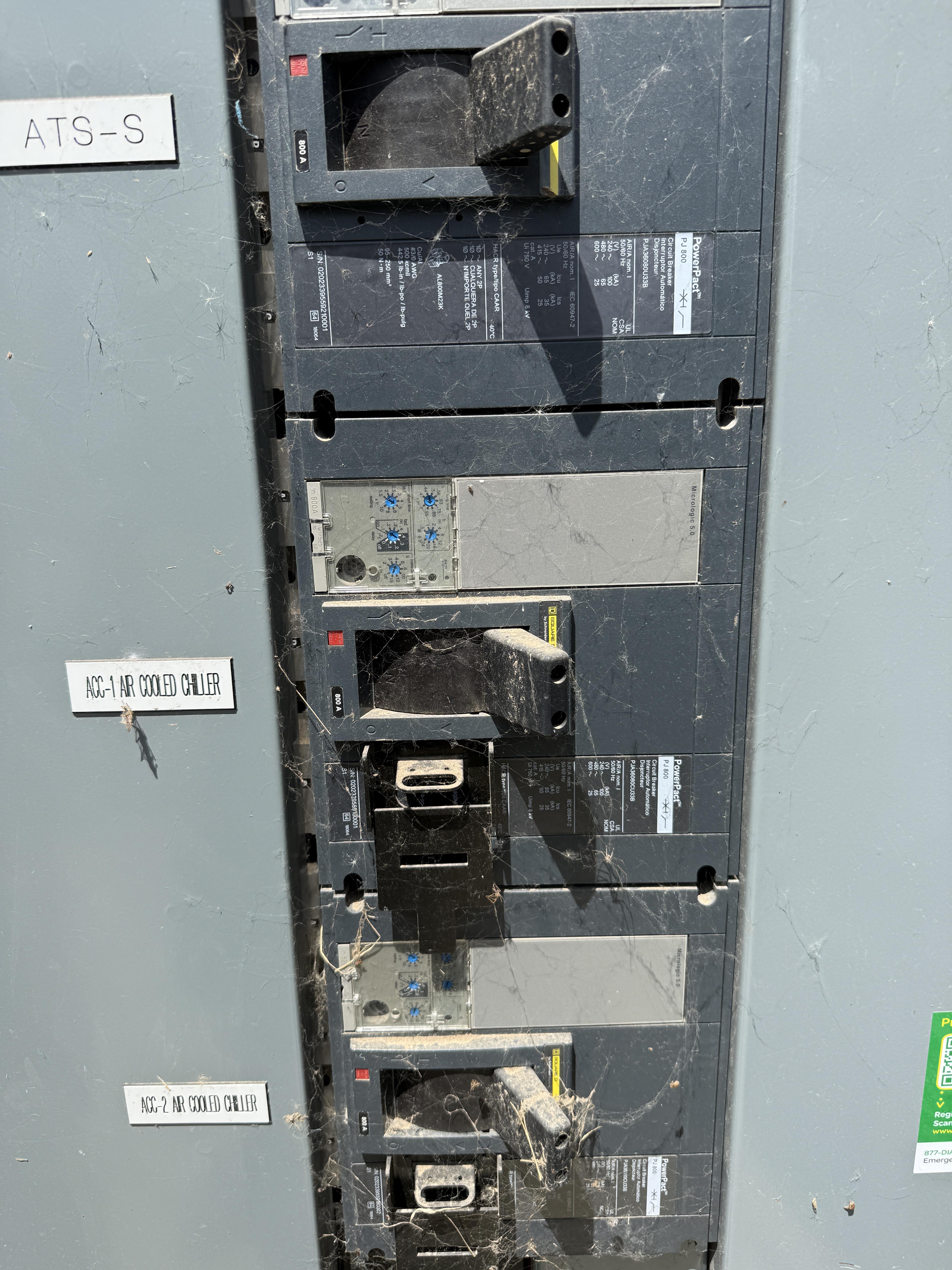 Square D Panel w/ (3) PJ800, LJ600, JL250 PowerPact Breakers & 6 Feeds, photo 3