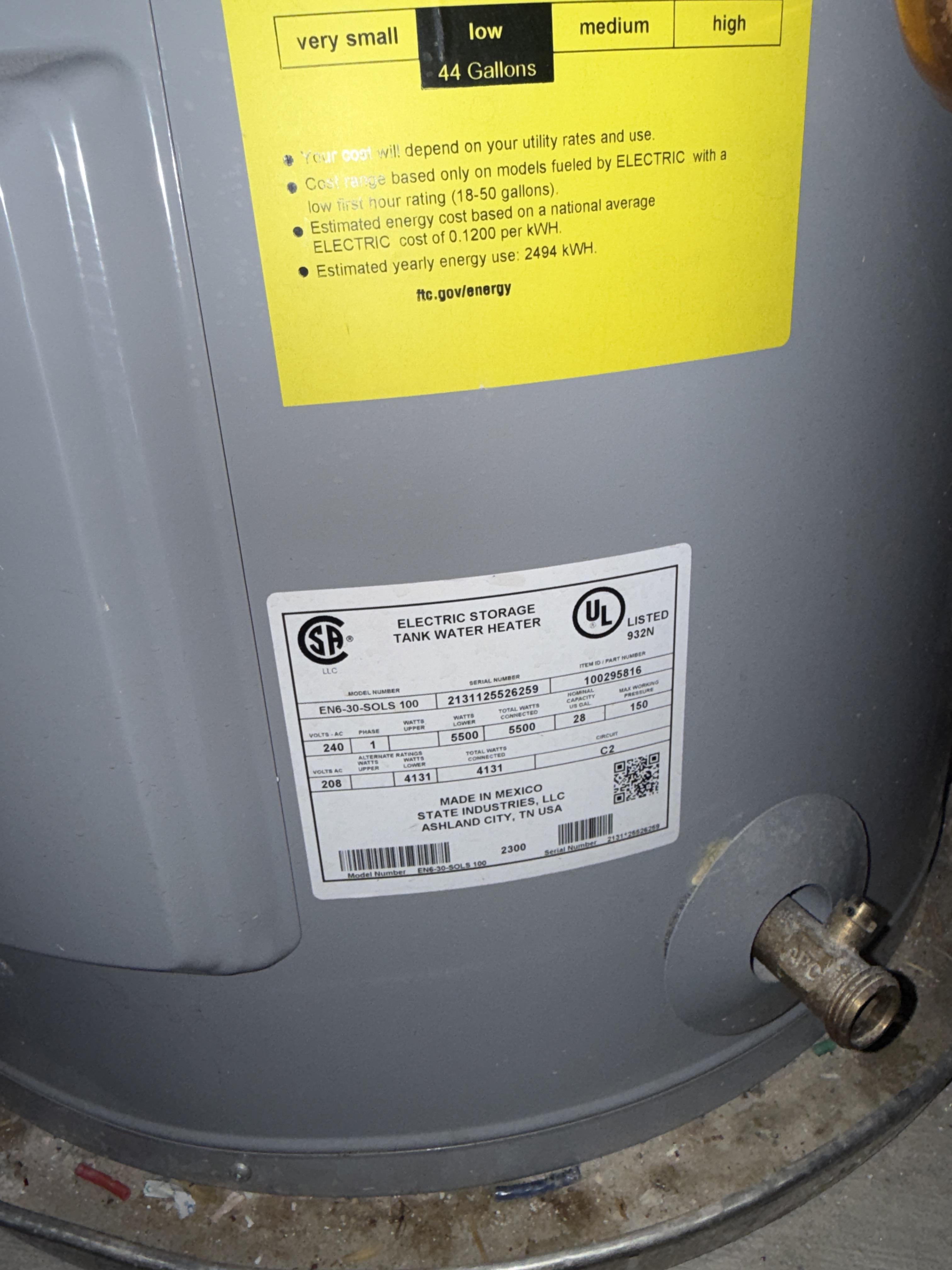 State 30 Gallon Electric Water Heater with Piping Assembly 240V, photo 2