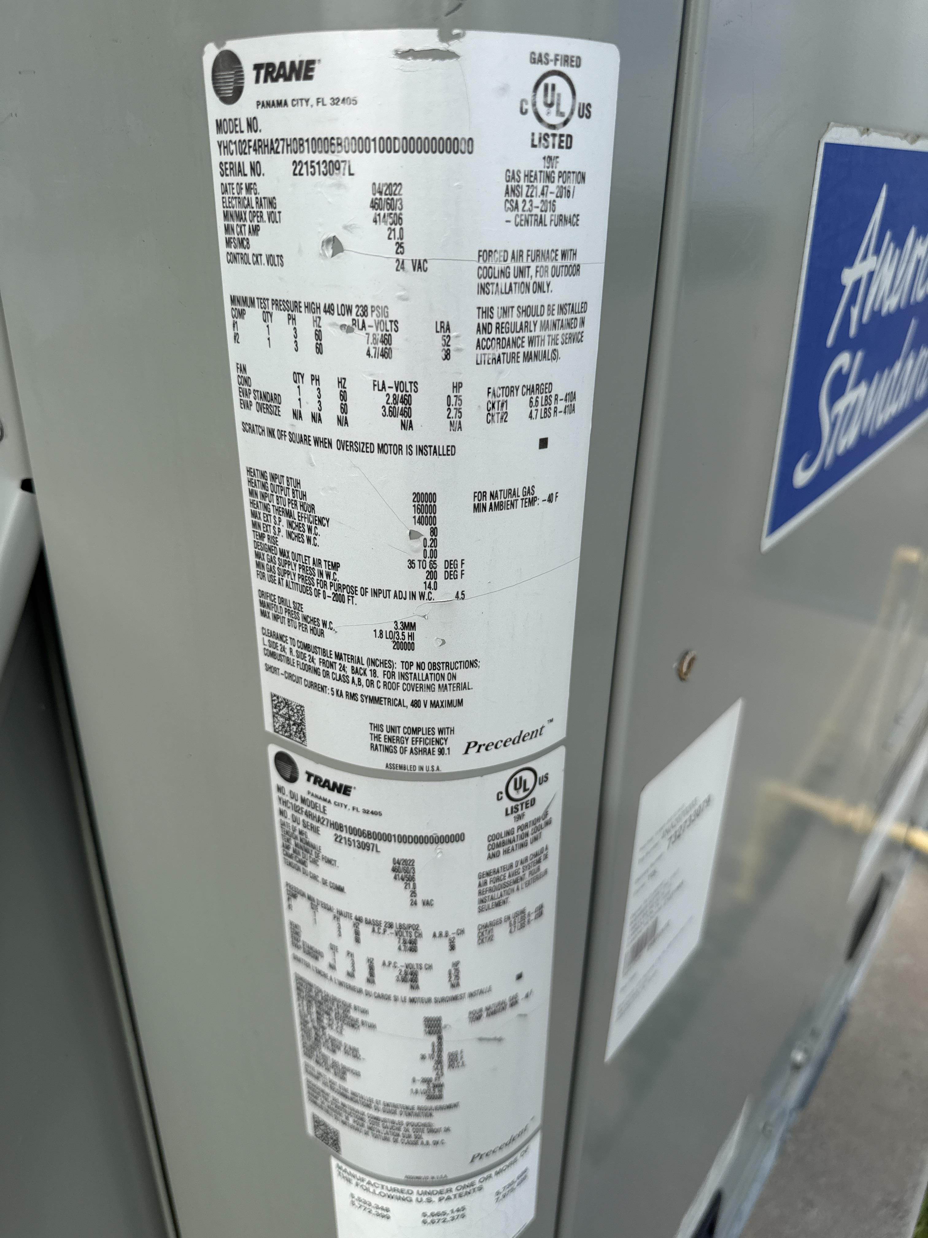Trane Precedent 8.5 Ton Gas Pack Rooftop HVAC Unit, 460V 3 Phase, 2022, photo 3
