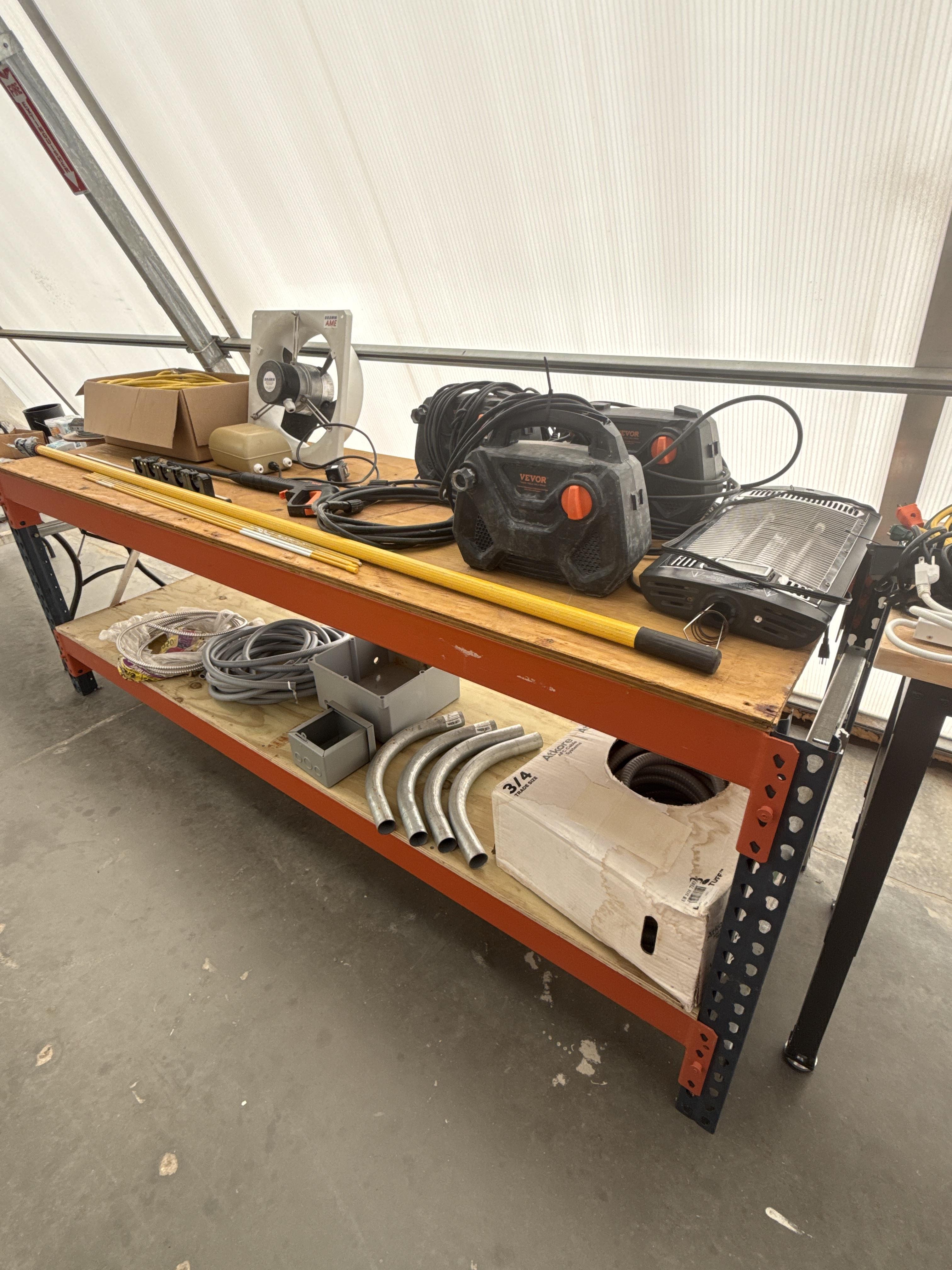 Two Heavy Duty Workbenches with Electrical & Shop Supply Contents, photo 2