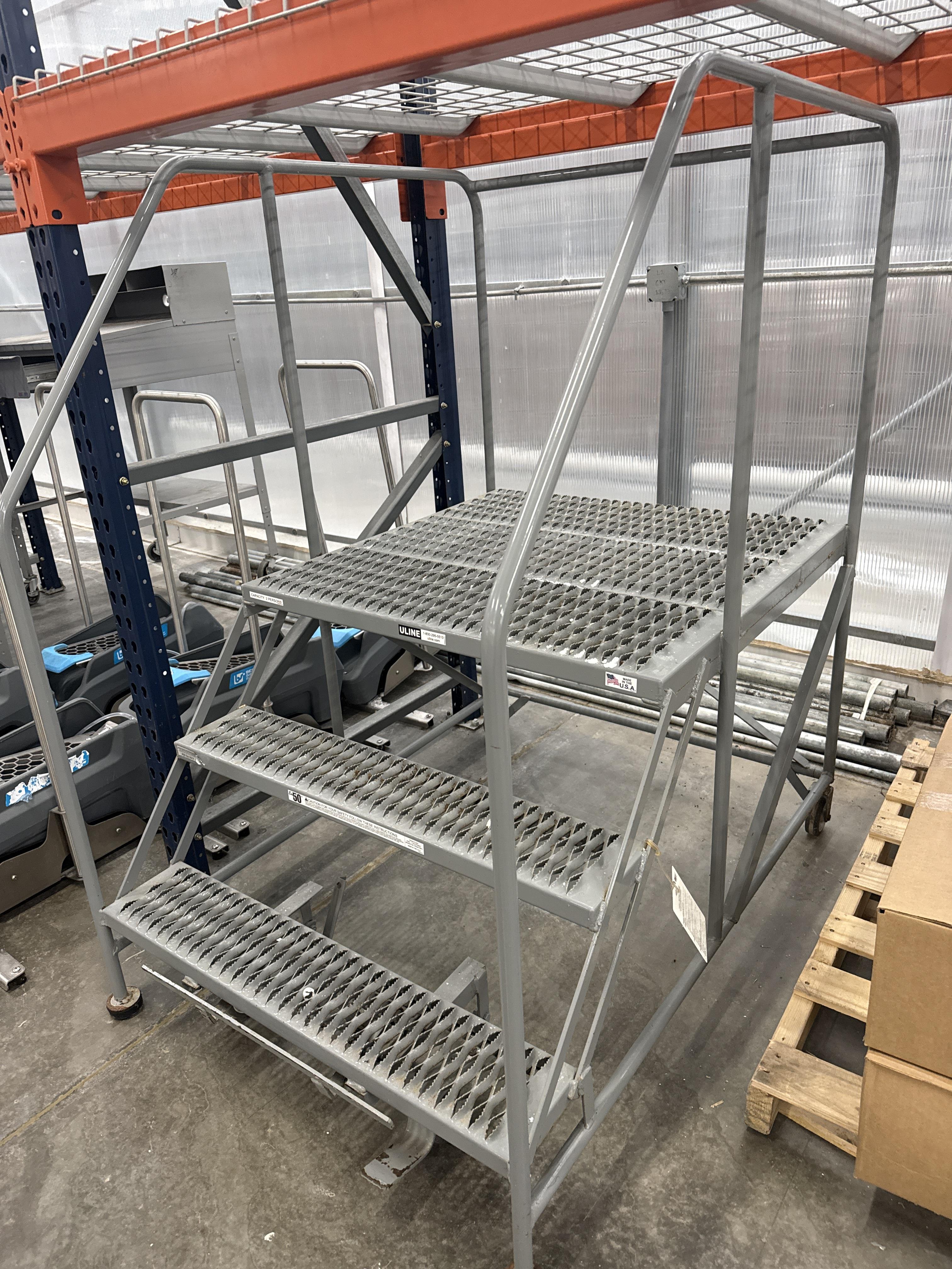 Uline Rolling Safety Ladder with Extra-Wide Platform - 3-Step Industrial Work Stand, photo 2
