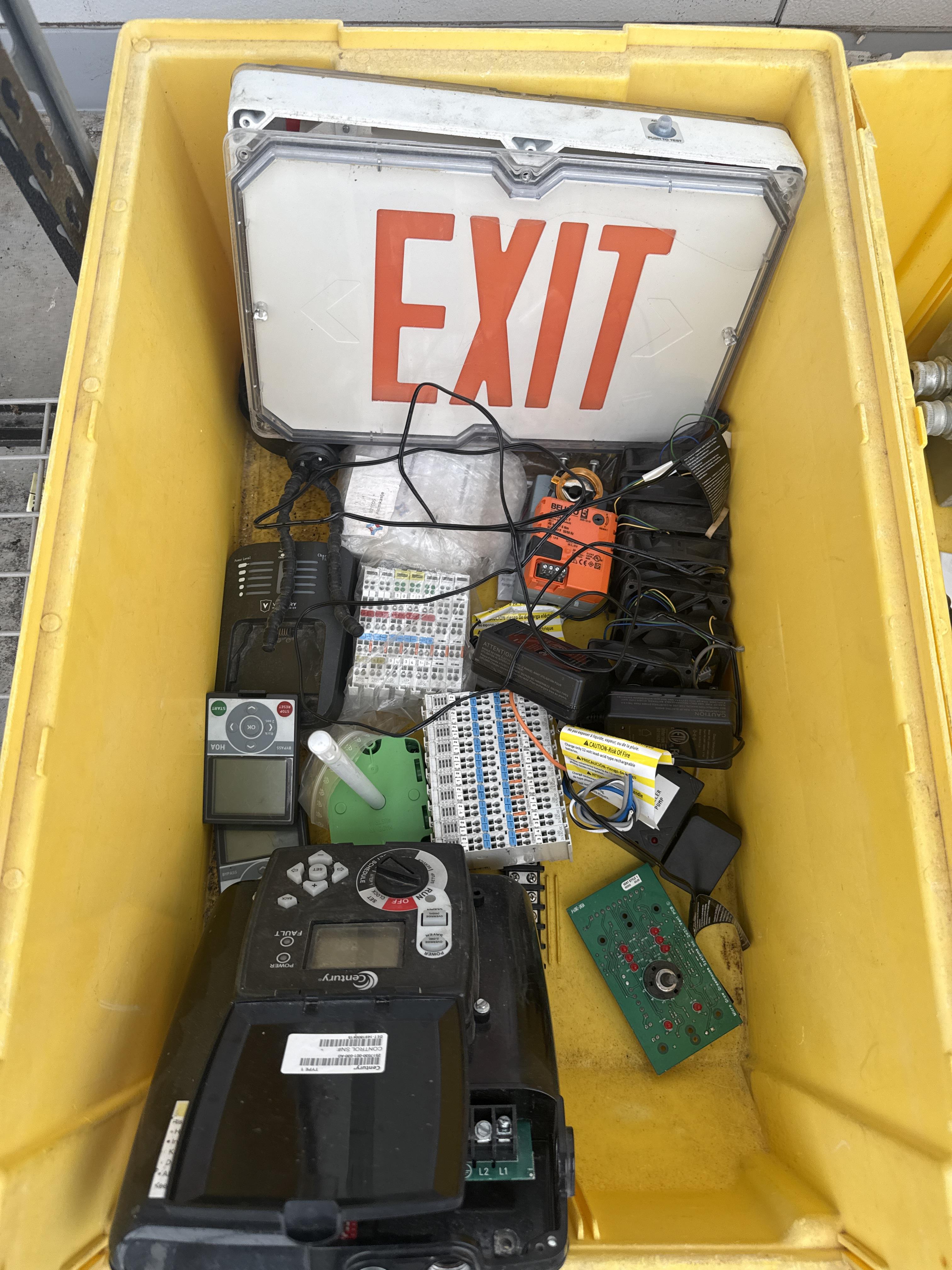 Wire Shelving Rack, Plastic Bins, Exit Sign & Electrical Parts, photo 2